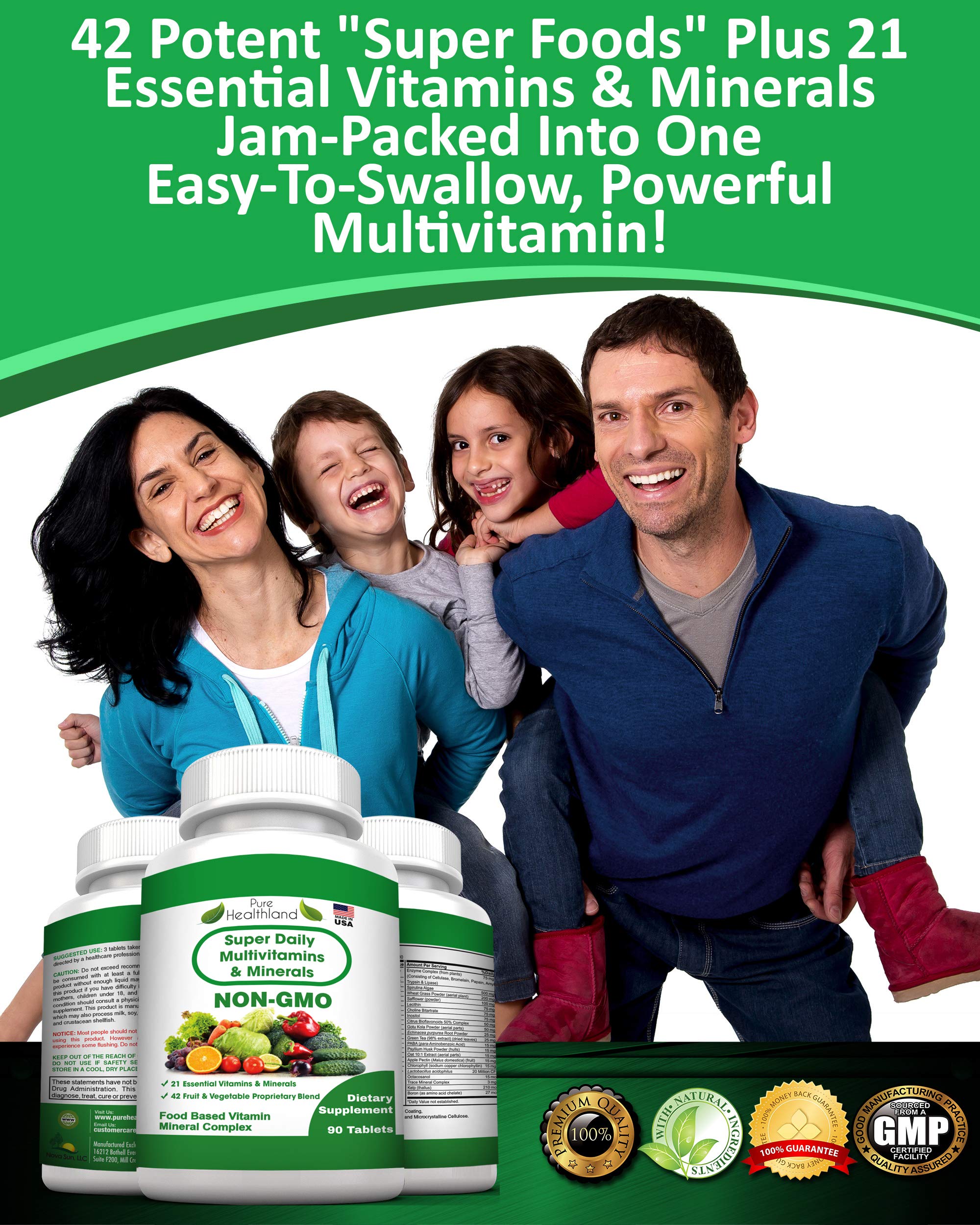 Pure Heathland Non-GMO Super Daily Multivitamin for Adults – 42 Natural Fruits & Vegetables Blend with 21 Essential Vitamins & Minerals – Vegan Coating Tablets, 90 Count, Made in USA Pure Healthland buy supplements canada