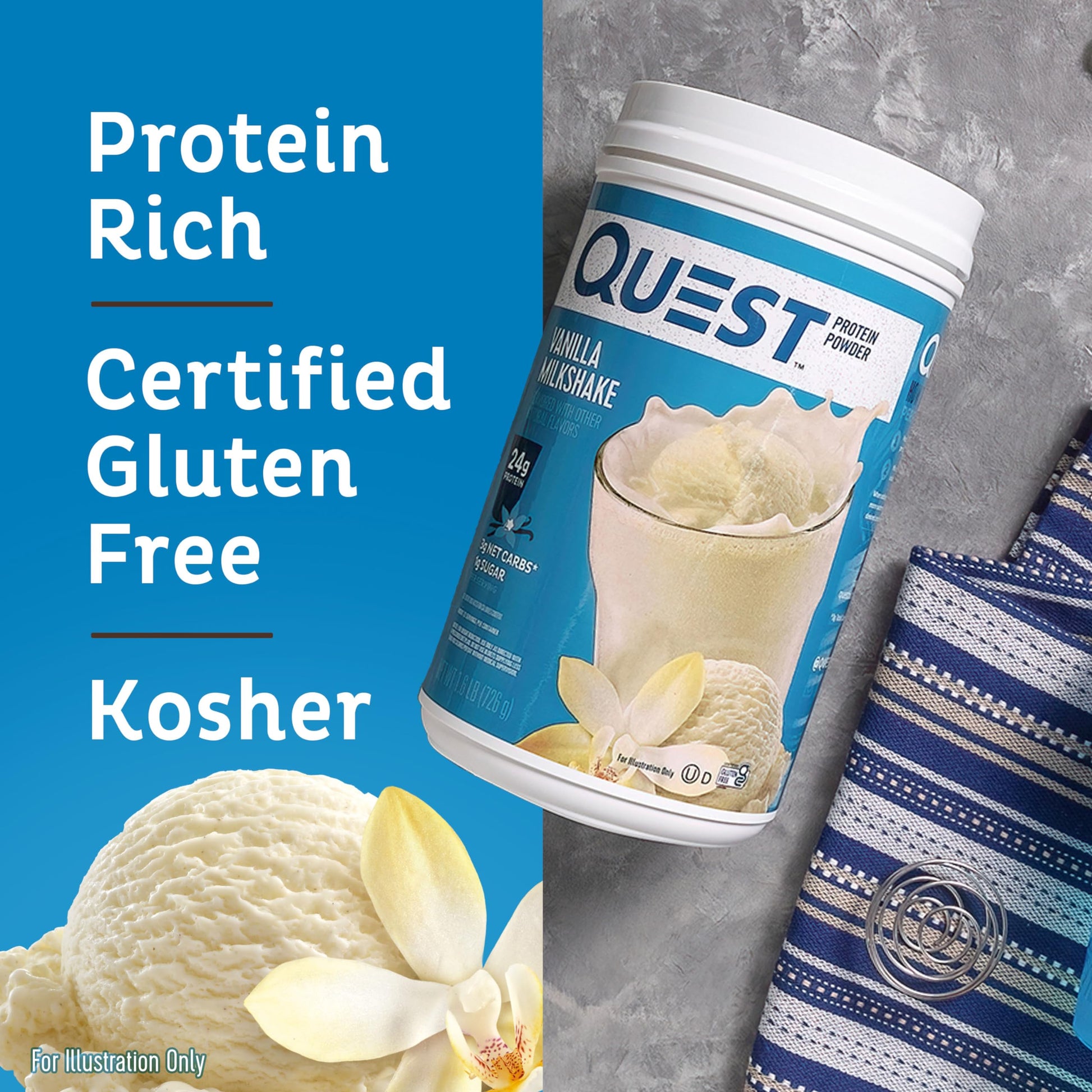 Quest Nutrition Vanilla Milkshake Protein Powder, 24g of Protein, 1g of Sugar, Low Carb, Gluten Free, 1.6 Pound, 23 Servings Quest buy supplements canada