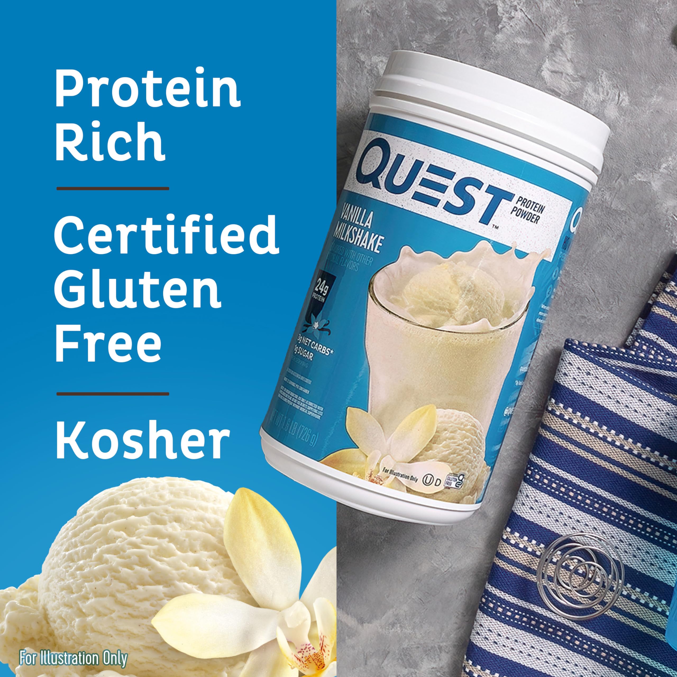 Quest Nutrition Vanilla Milkshake Protein Powder, 24g of Protein, 1g of Sugar, Low Carb, Gluten Free, 1.6 Pound, 23 Servings Quest buy supplements canada