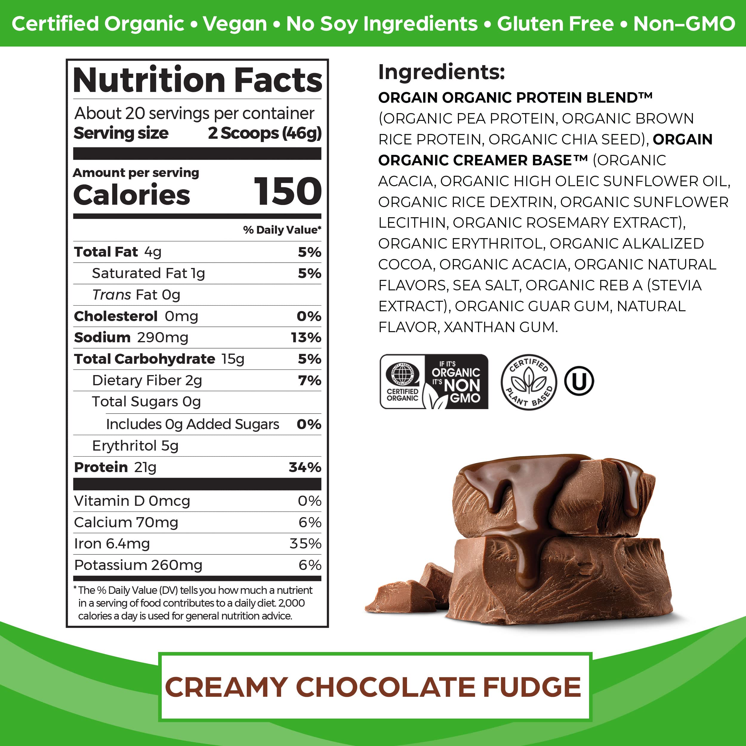 Orgain Organic Vegan Protein Powder, Creamy Chocolate Fudge - 21g Plant Based Protein Orgain buy supplements canada