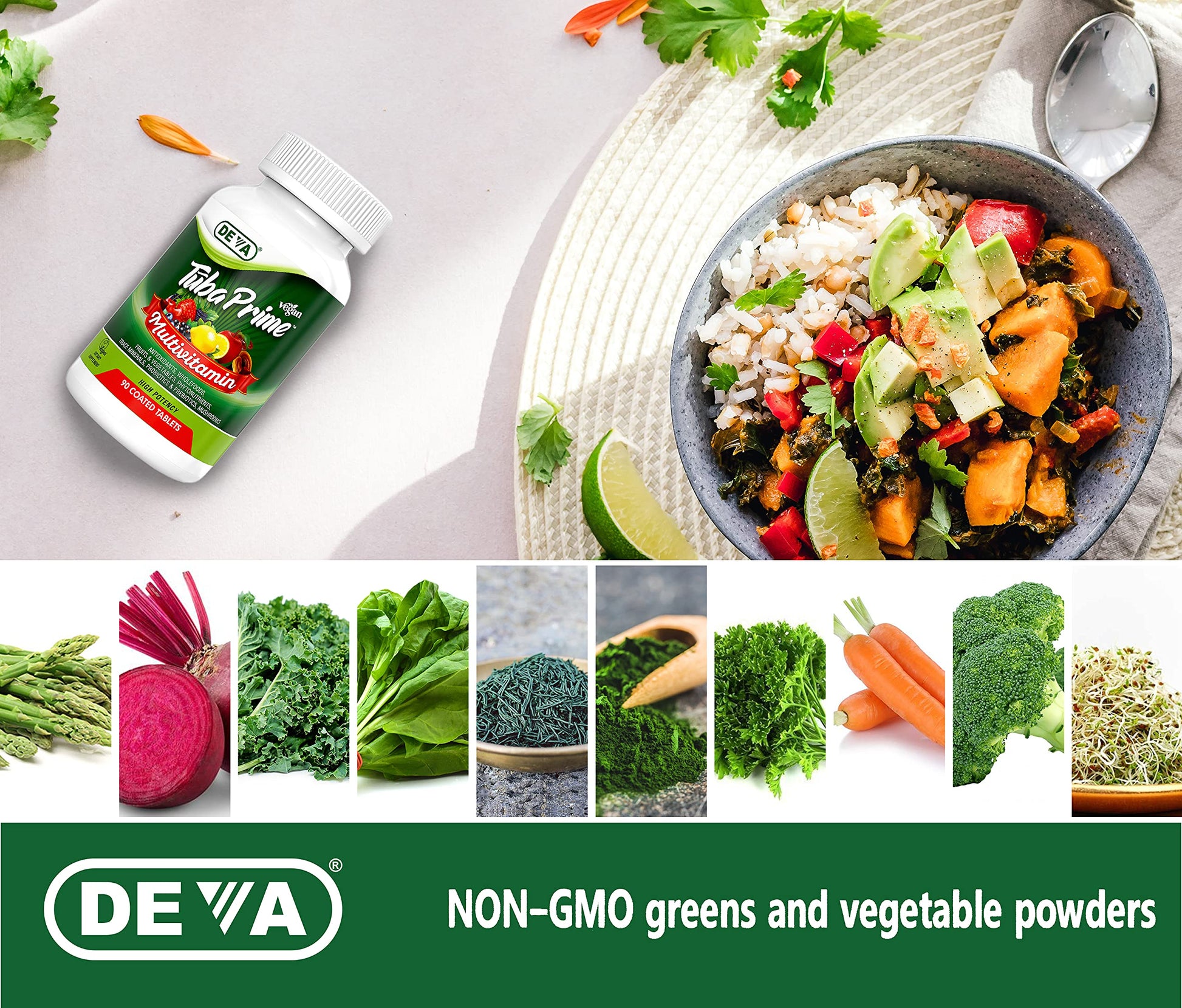 DEVA Tuba Prime Vegan Multivitamin - High-Potency Vitamin and Mineral Dietary Supplement - Antioxidants, Fruit and Vegetable Blend, Super Mushrooms, Probiotics, Prebiotics, Seeds, Herbs - 90 Tablets DEVA buy supplements canada