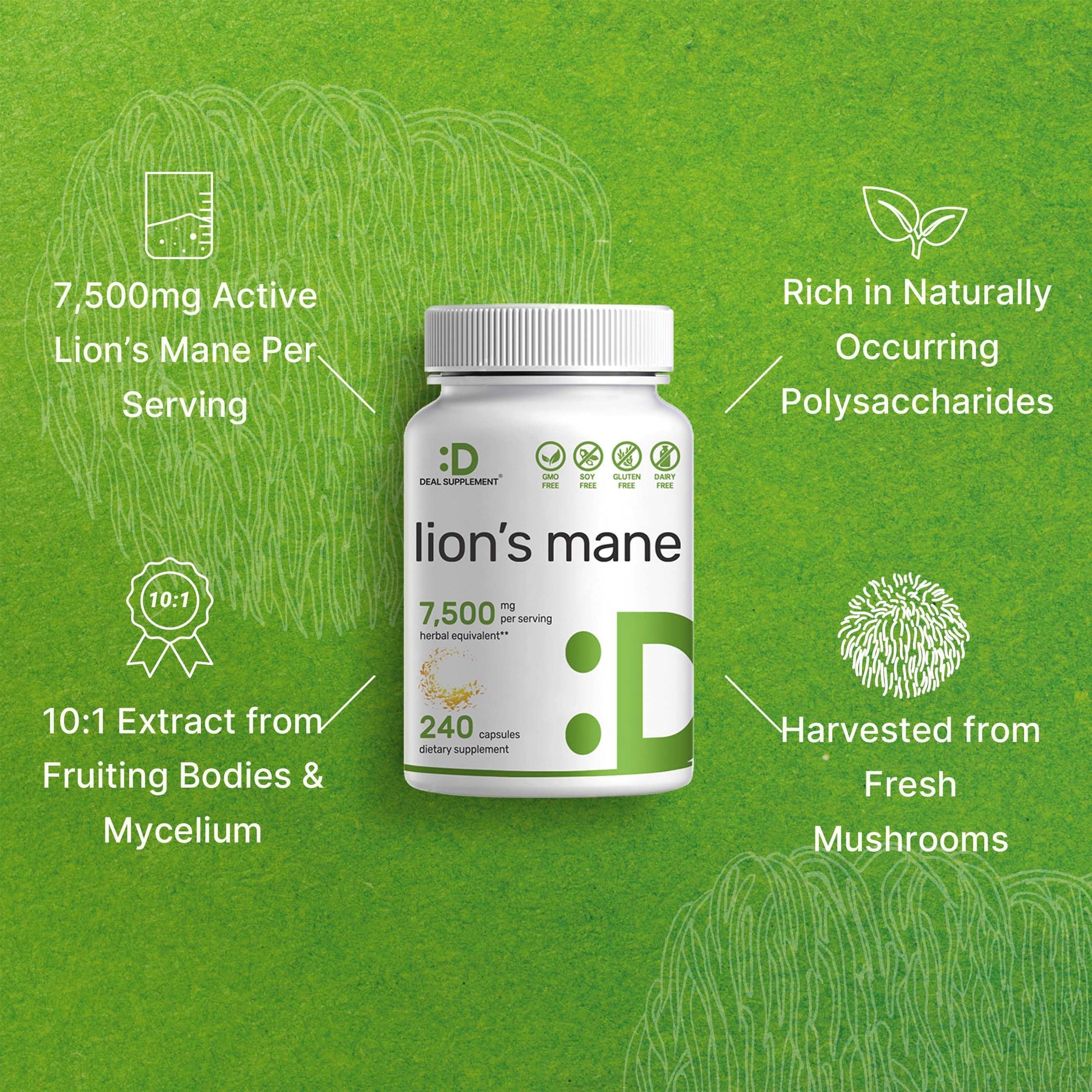 Lions Mane Mushroom Supplement, 7,500mg Per Serving, 240 Capsules – Active Fruiting DEAL SUPPLEMENT buy supplements canada