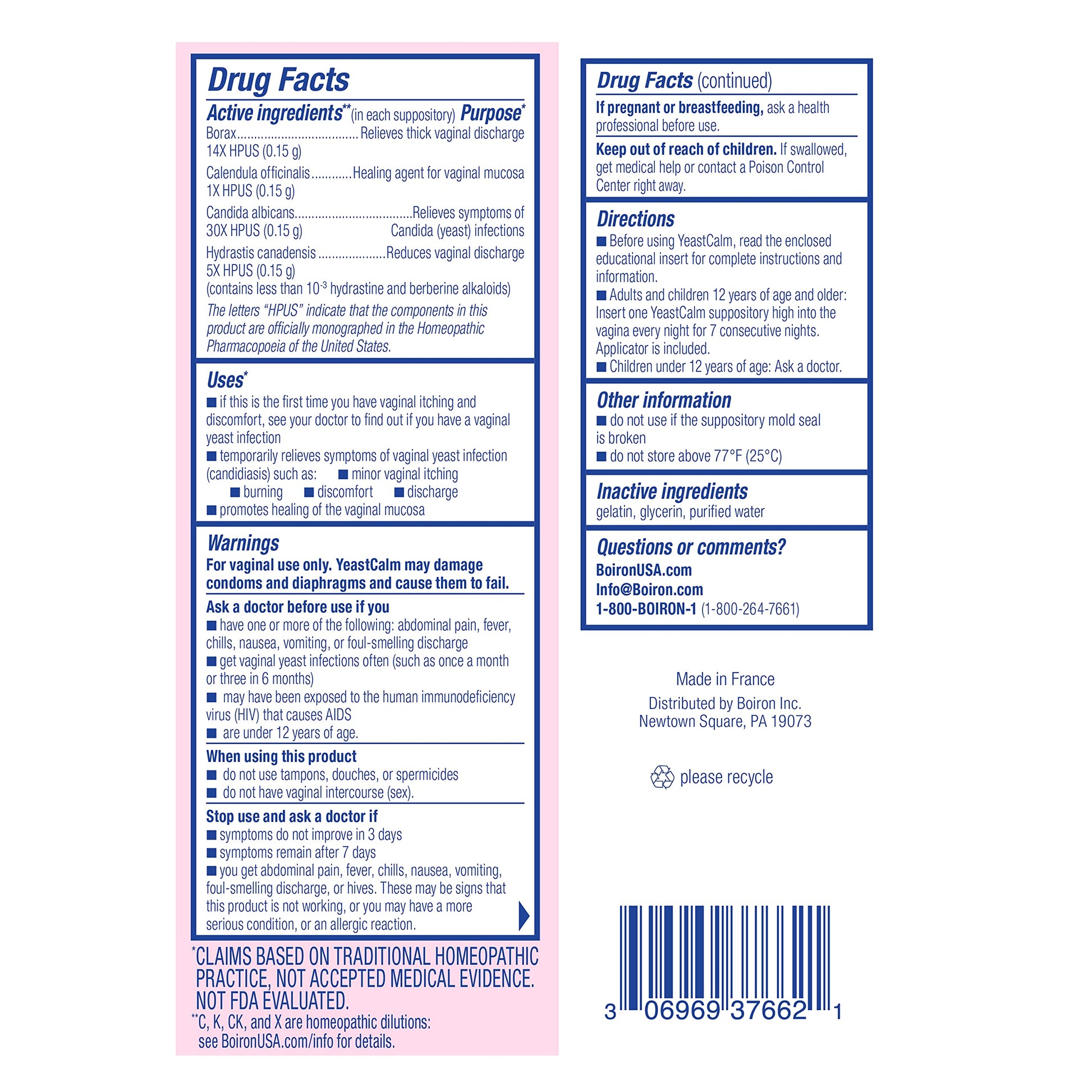 oiron YeastCalm Homeopathic Suppositories for Yeast Infections, Burning, Discharge Boiron buy supplements canada