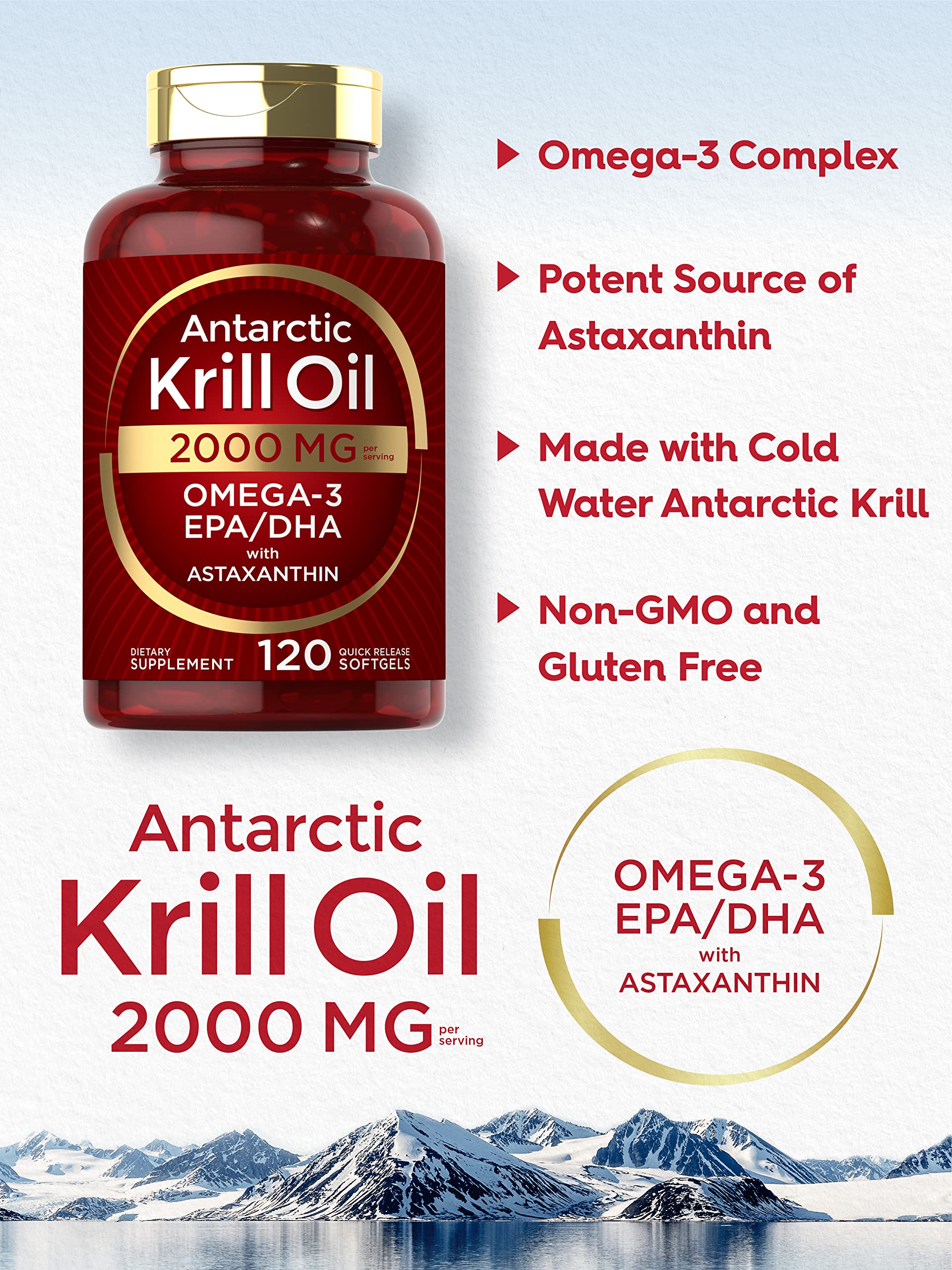 Carlyle Antarctic Krill Oil 2000 mg 120 Softgels | Omega-3 EPA, DHA, with Astaxanthin Carlyle buy supplements canada
