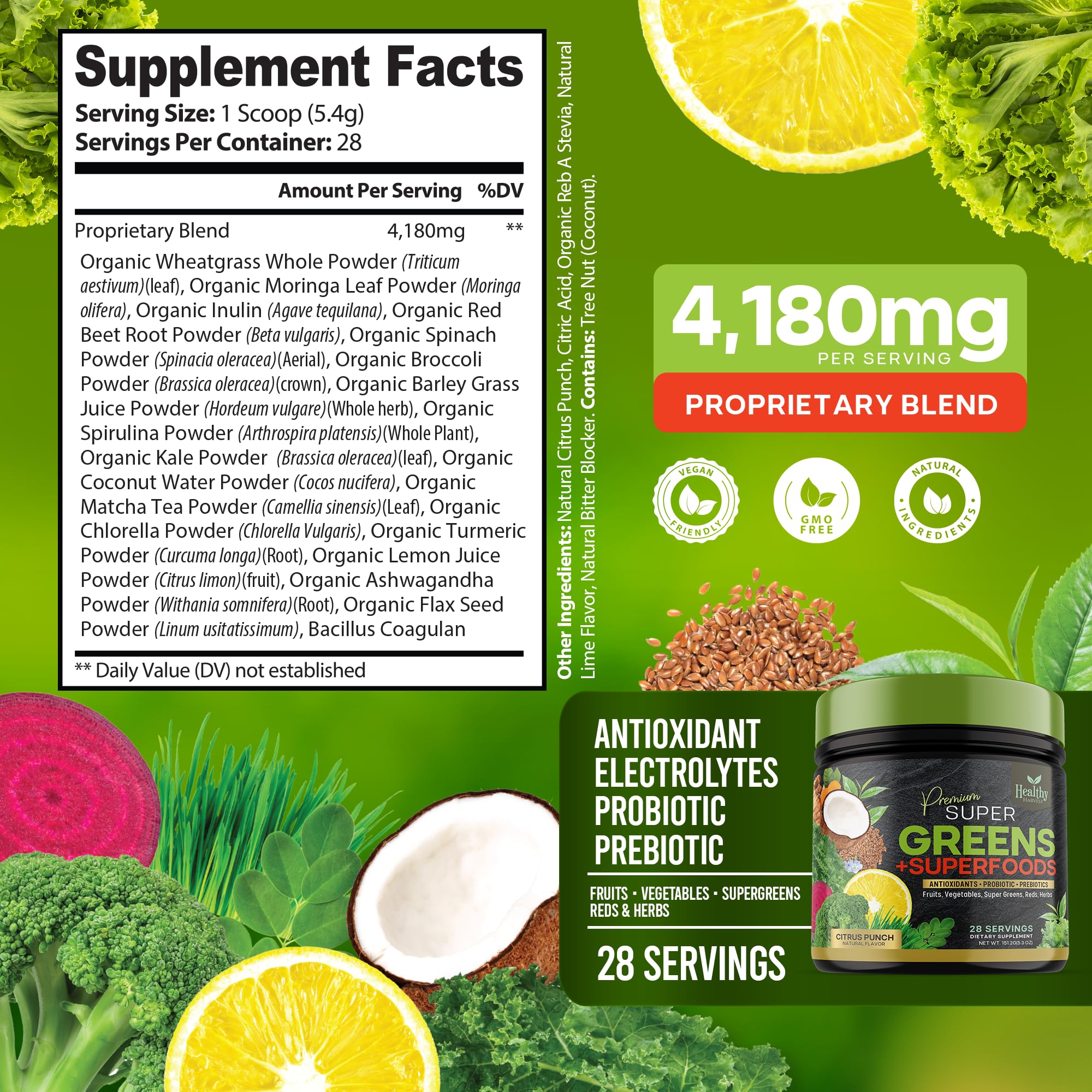 Greens Powder Superfood Supplement - Super Green Reds Smoothie Mix Blend with Spirulina Healthy Harvest Nutrition buy supplements canada