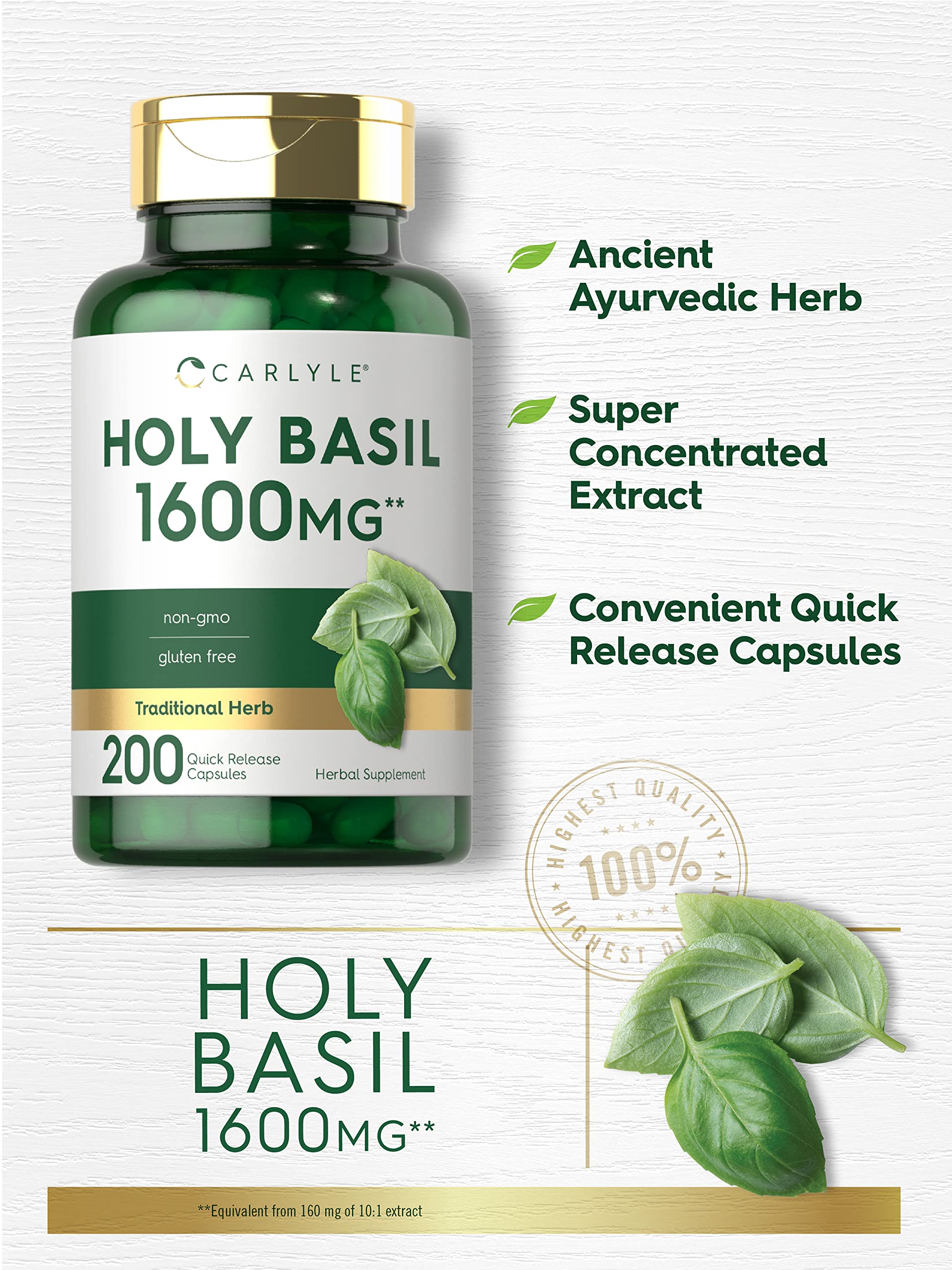 Carlyle Holy Basil Capsules 1600 mg | 200 Count | Tulsi Holy Basil Leaf Extract | Herbal Carlyle buy supplements canada