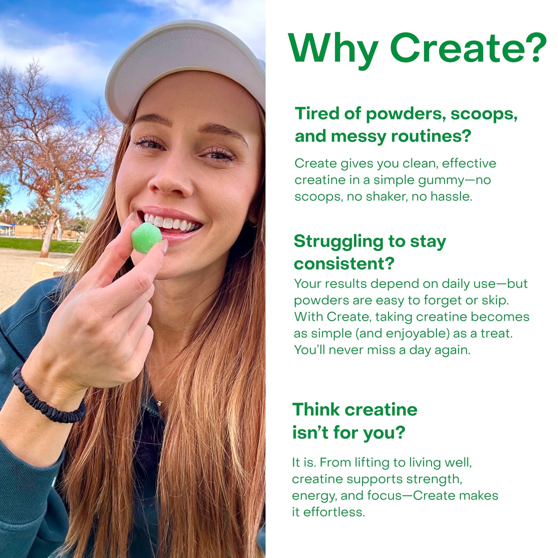 Create Creatine Monohydrate Gummies for Men & Women, Boost Focus, Strength, and Endurance, Anti-Melting Formula, Vegan, Gluten-Free, Non-GMO, 1.5g of Creatine per Gummy (Sour Green Apple) Create buy supplements canada