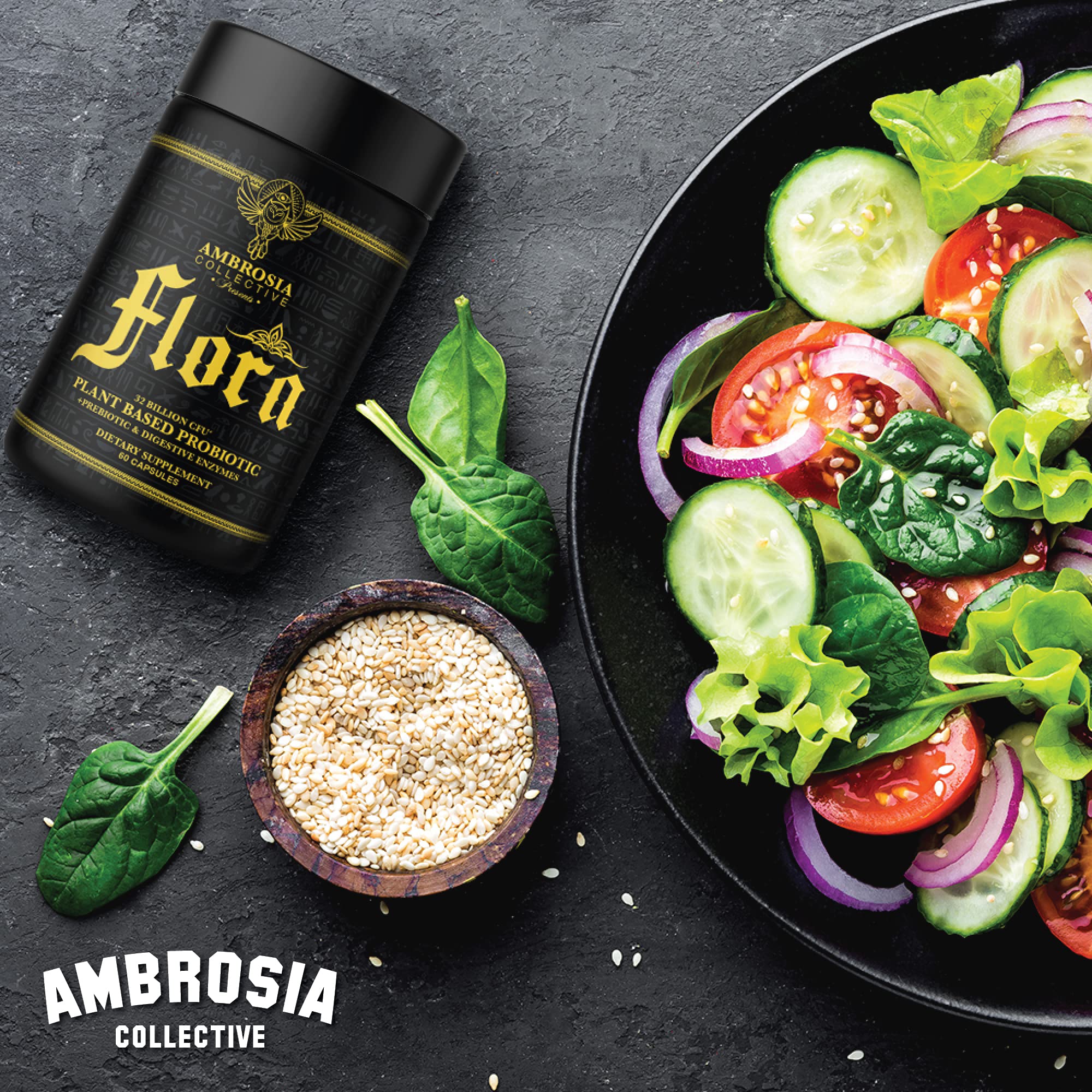 Ambrosia Flora Digestive Enzymes with Probiotics & Prebiotics | 32 Billion CFU Gut Health Supplement | Plant Based, Vegan Probiotic | 60 Veggie Capsules (30 Servings) Ambrosia buy supplements canada