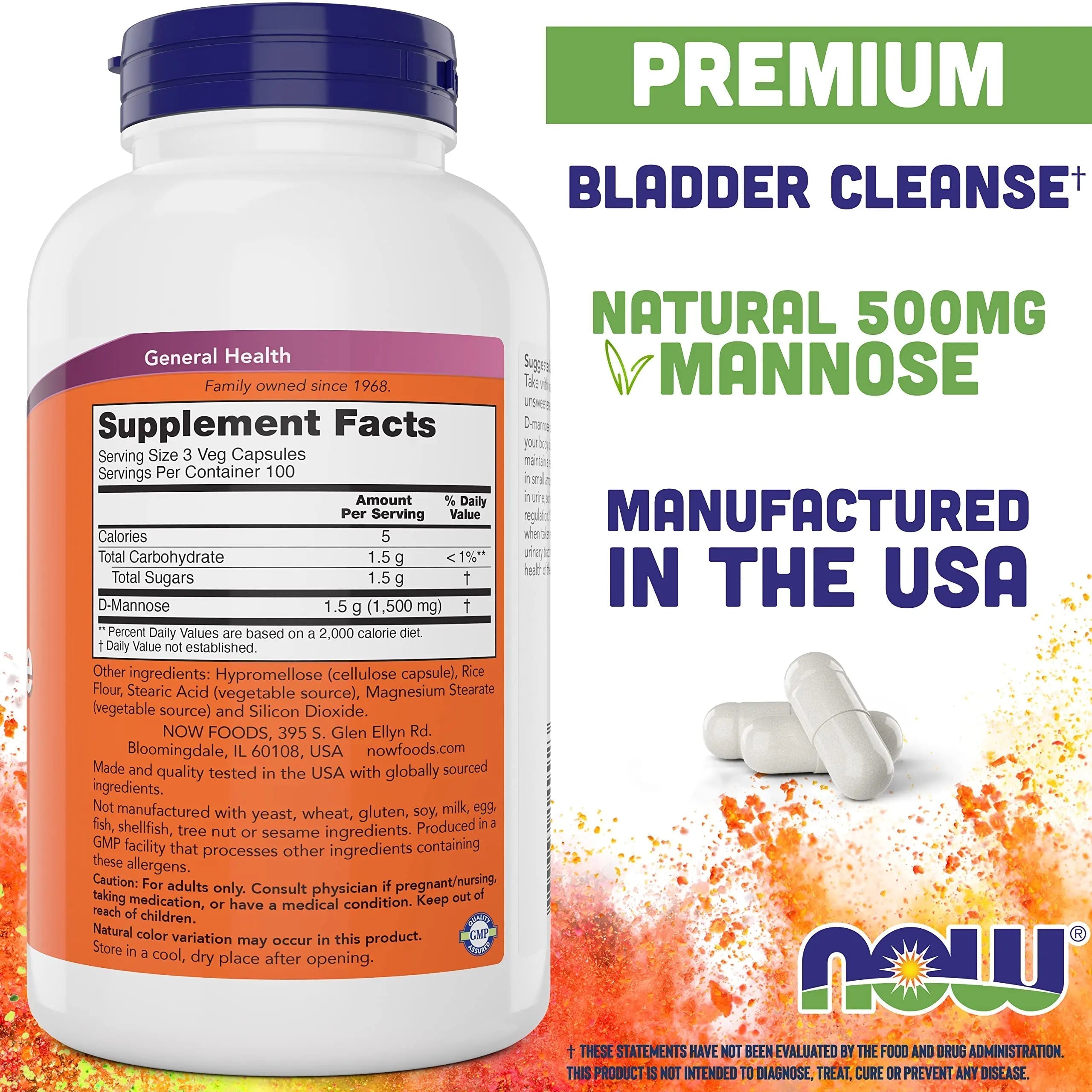 Now D-Mannose 500 mg, 300 Capsules - Vegan, Non GMO Supplement for Women and Men - Supports Healthy Urinary Tract, Cleanses The Bladder NOW Foods buy supplements canada