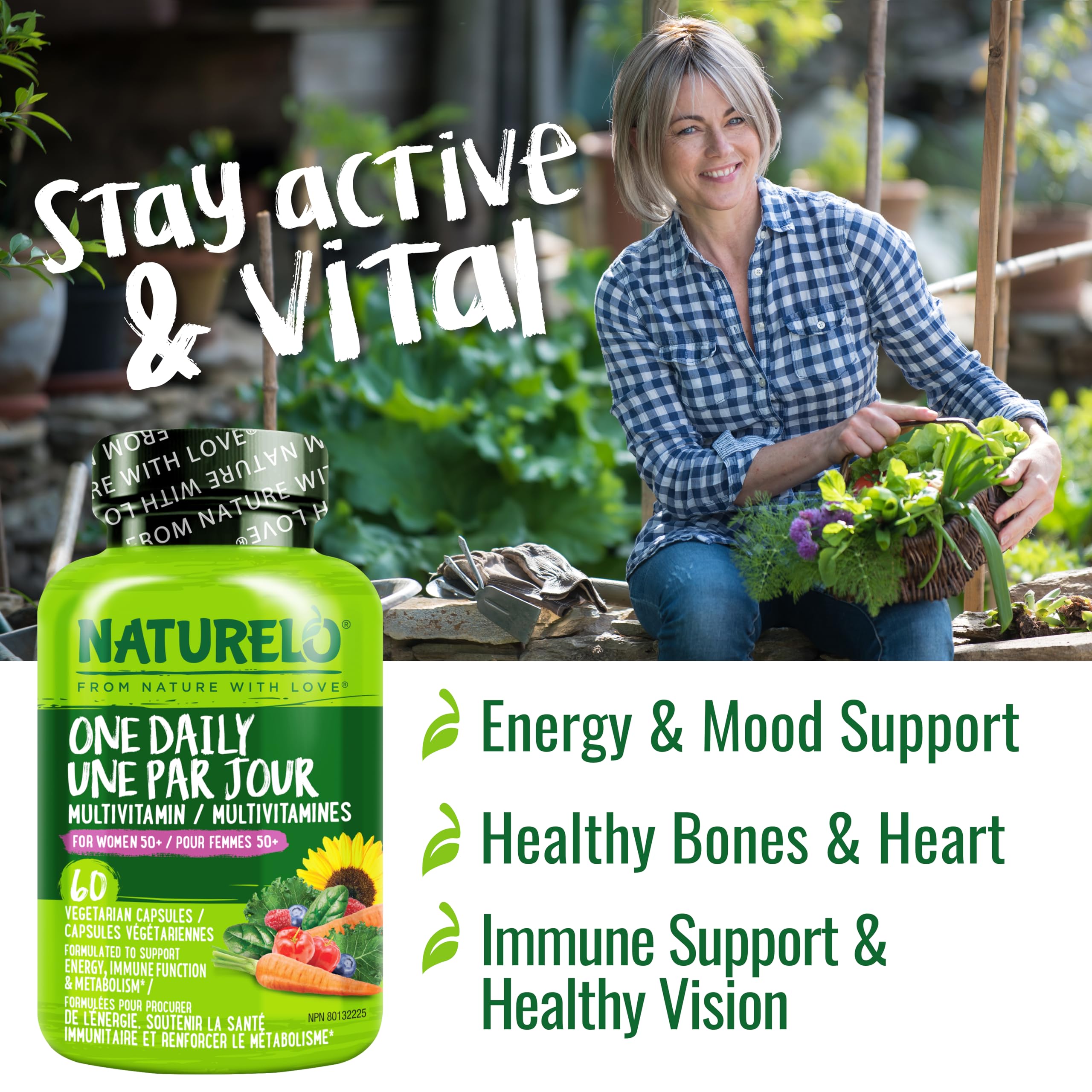NATURELO One Daily Multivitamin for Women 50+ (Iron Free) - Menopause Support for Women Over 50 - Whole Food Supplement - Non-GMO - No Soy - 60 Capsules - 2 Month Supply NATURELO buy supplements canada