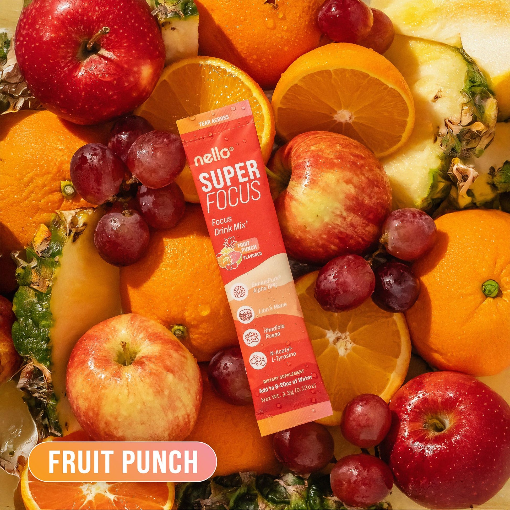 Nello Superfocus Focus Drink Mix – Fruit Punch Flavor – Alpha GPC, Lion’s Mane, Rhodiola & N-Acetyl L-Tyrosine – Sugar-Free, On-the-Go Packets – 20 Servings Nello buy supplements canada