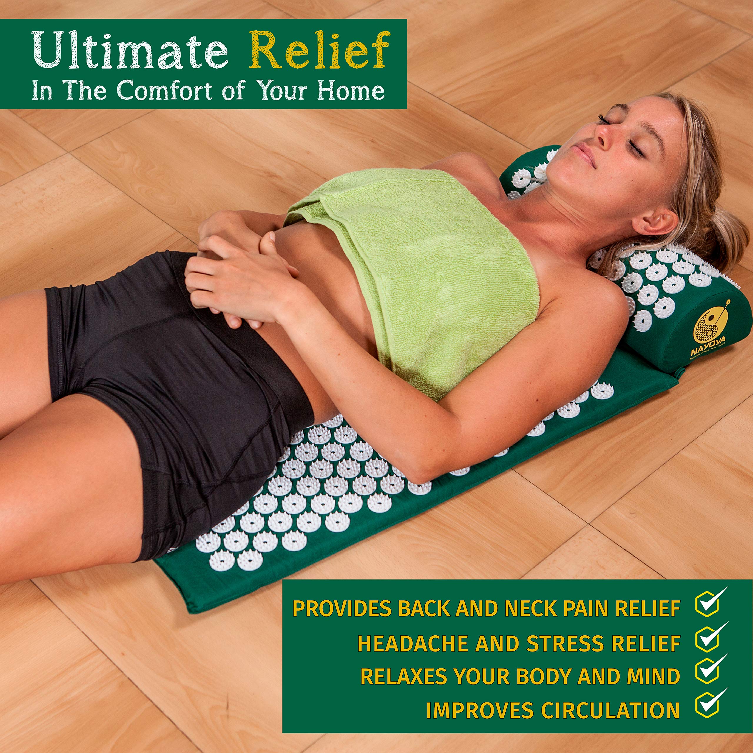NAYOYA Neck and Back Pain Relief - Acupressure Mat and Neck Pillow Set - Relieves Stress and Sciatic Pain NAYOYA buy supplements canada