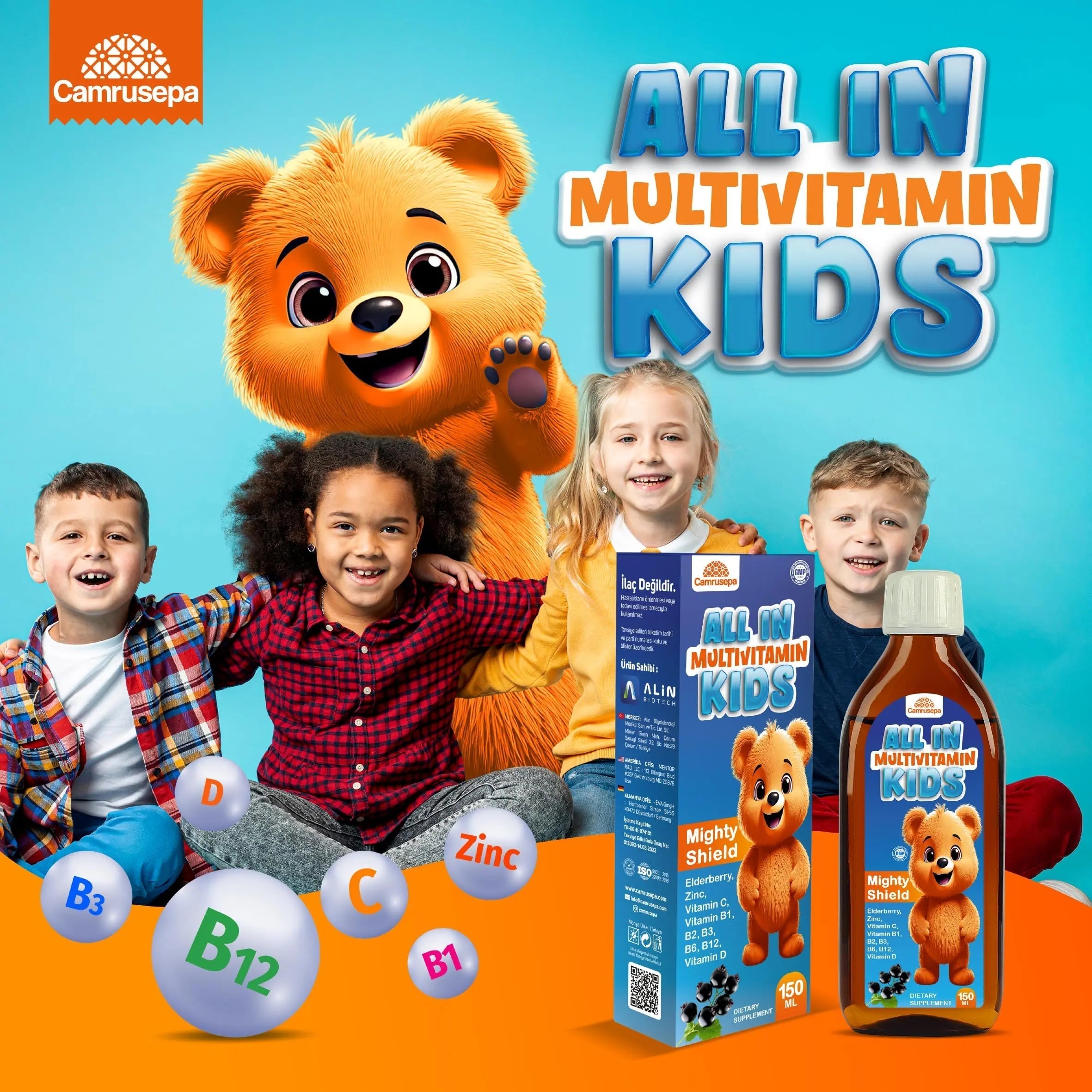 CAMRUSEPA All in Multivitamin Kids Syrup – Black Elderberry Flavored, Inositol, Zinc, Vitamin C, Daily Liquid Multivitamin Camrusepa buy supplements canada