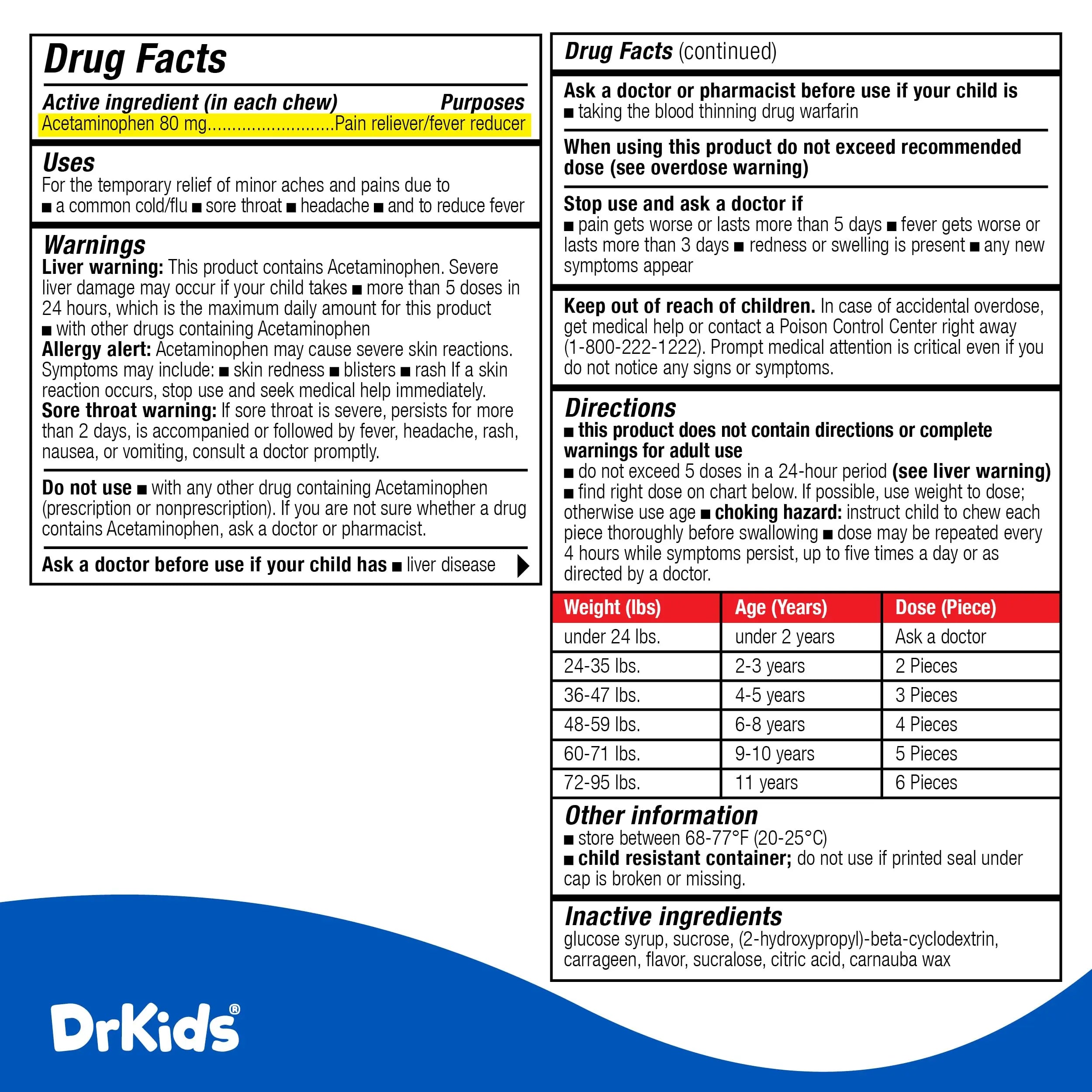 Dr. Kids Children’s Pain and Fever Chewable Gels – Pain Relief and Fever Reducer for Kids Ages 2–11, 80 mg Chewable Acetaminophen for Headache, Sore Throat, Cold & Flu, Pineapple Flavor, 24 Count Dr. Kids buy supplements canada