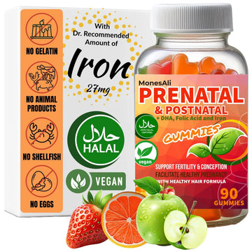 MonesAli Prenatal Gummies for Women Vitamins| & Postnatal | Vegan, Halal, Gelatin Free | with Folate, Iron & Biotin | MonesAli buy supplements canada