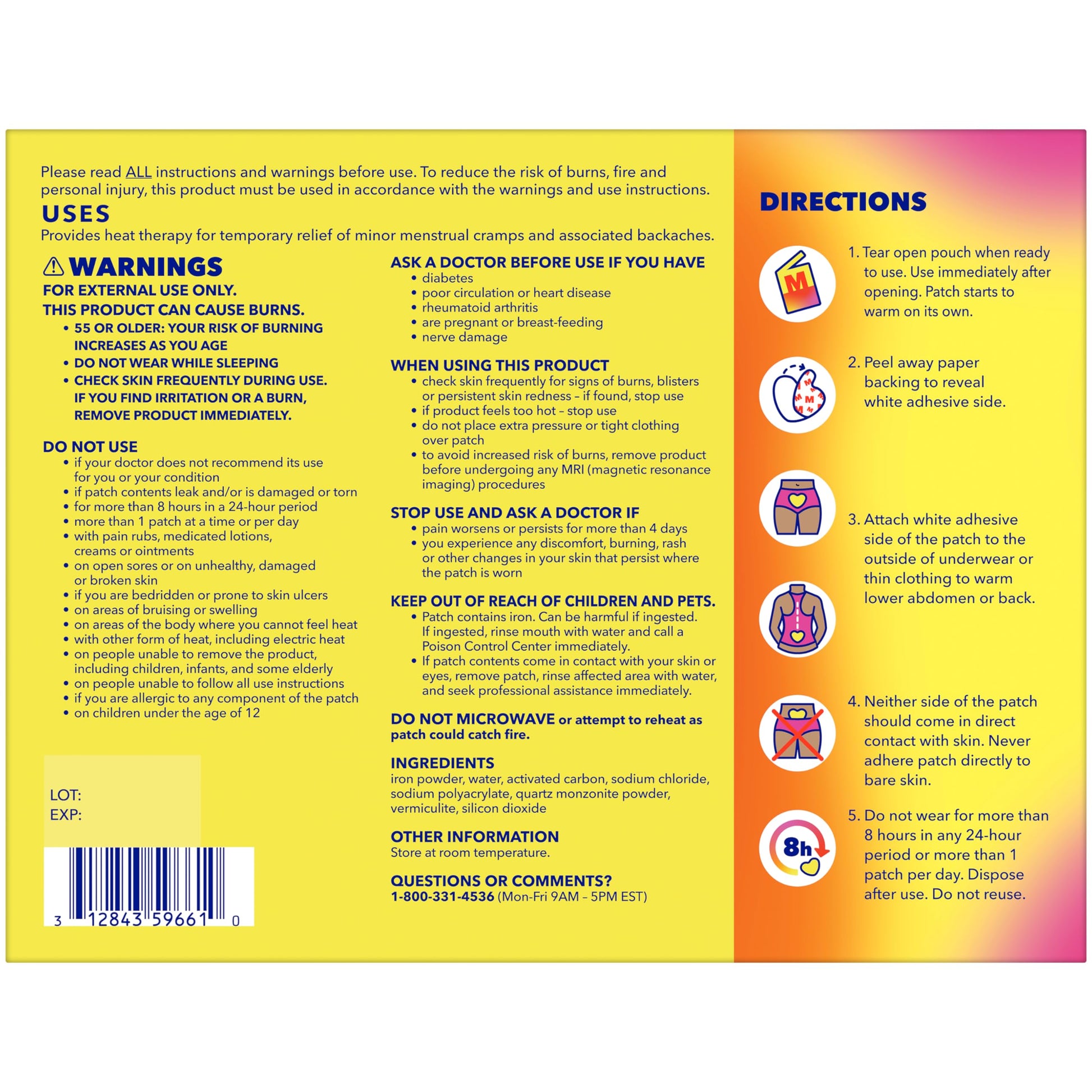 Midol Heat Vibes Menstrual Pain Relief Heat Patches - 6 Count Pack for Period Cramps and Backache Midol buy supplements canada