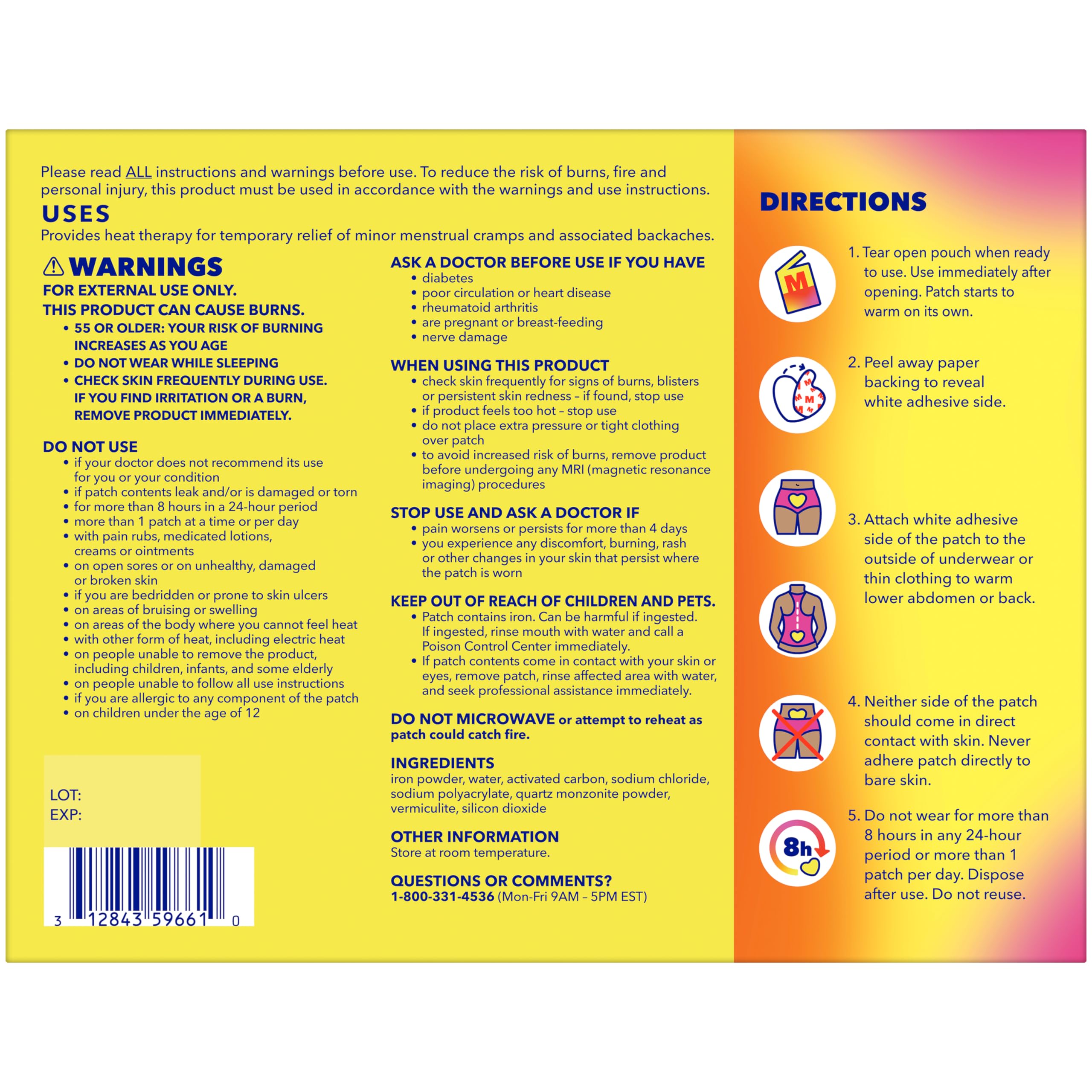 Midol Heat Vibes Menstrual Pain Relief Heat Patches - 6 Count Pack for Period Cramps and Backache Midol buy supplements canada