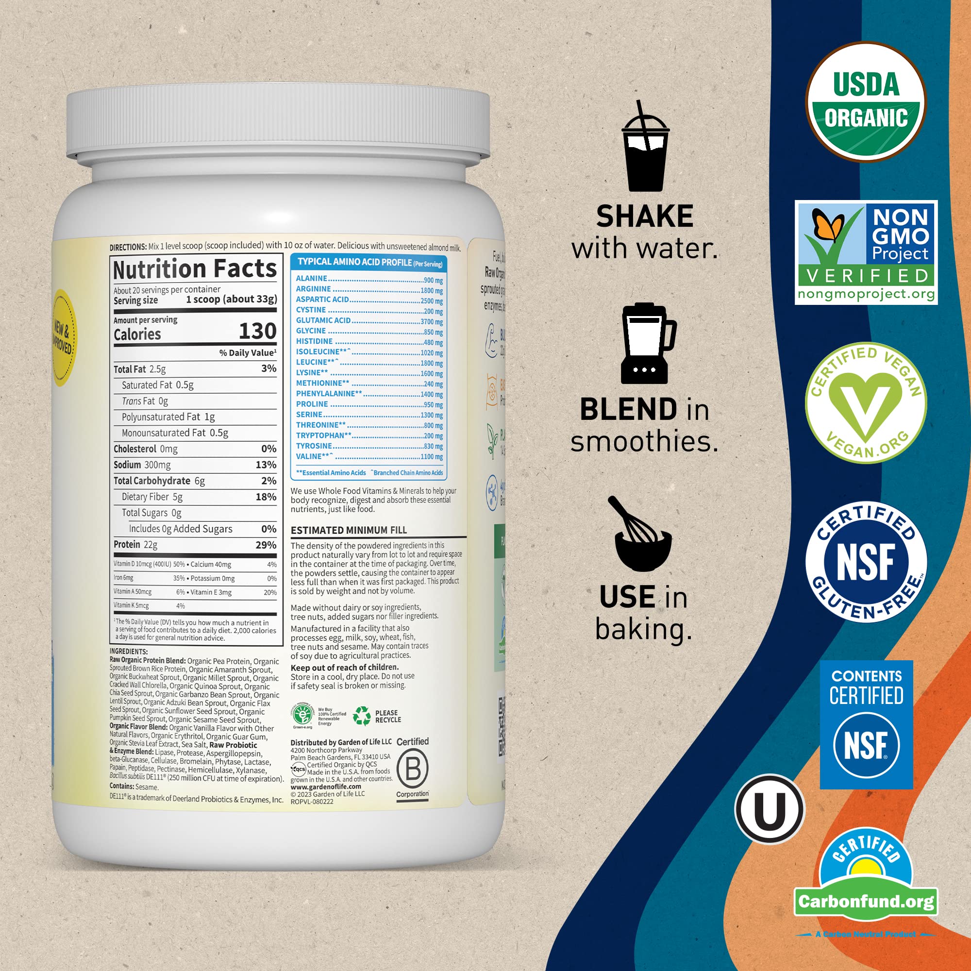 Organic Vegan Vanilla Protein Powder - Garden of Life – 22g Complete Plant Based Raw Garden of Life buy supplements canada