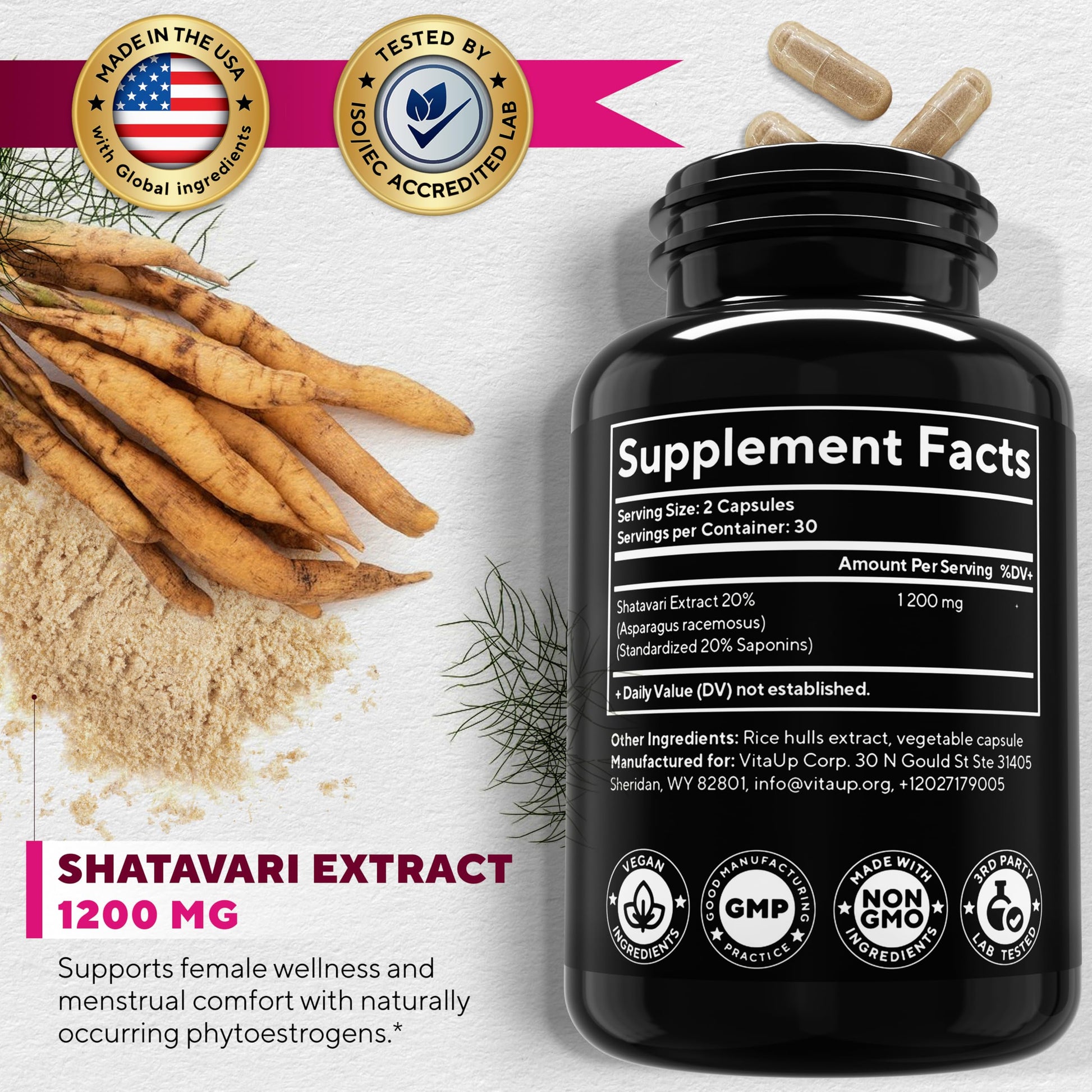 VitaUp Shatavari Capsules for Women 1200mg - USA Made Shatavari Root Supplement for Normal Hormonal Support, Menopause & Menstrual Wellness - 60 Vegan Capsules VitaUp buy supplements canada