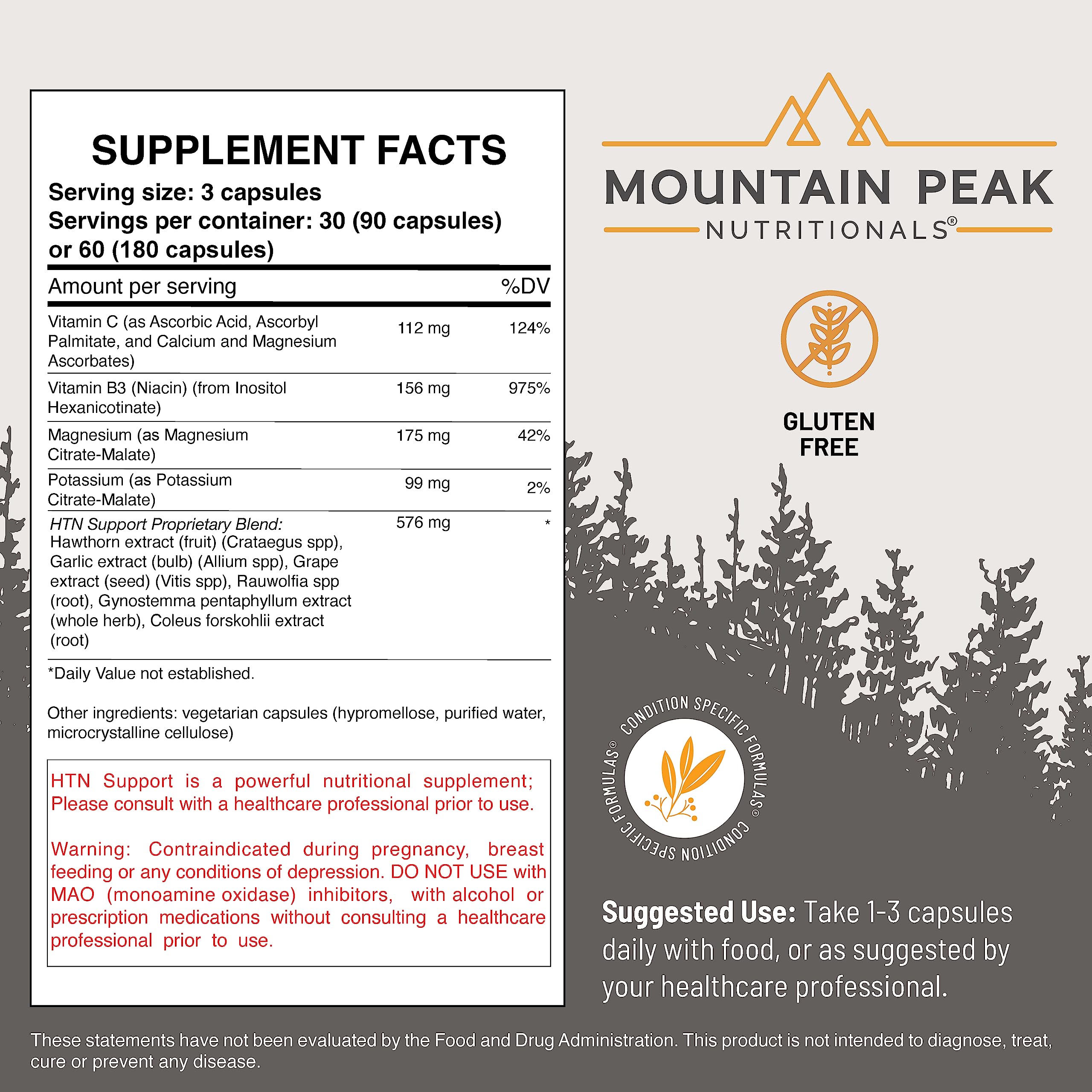 Mountain Peak Nutritionals HTN Blood Pressure Support Supplement for Heart & Circulation Health - Advanced Cardiovascular Formula with Rauwolfia, Hawthorn Berry, & Magnesium (180 Vegetarian Capsules) Mountain Peak Nutritionals buy supplements canada