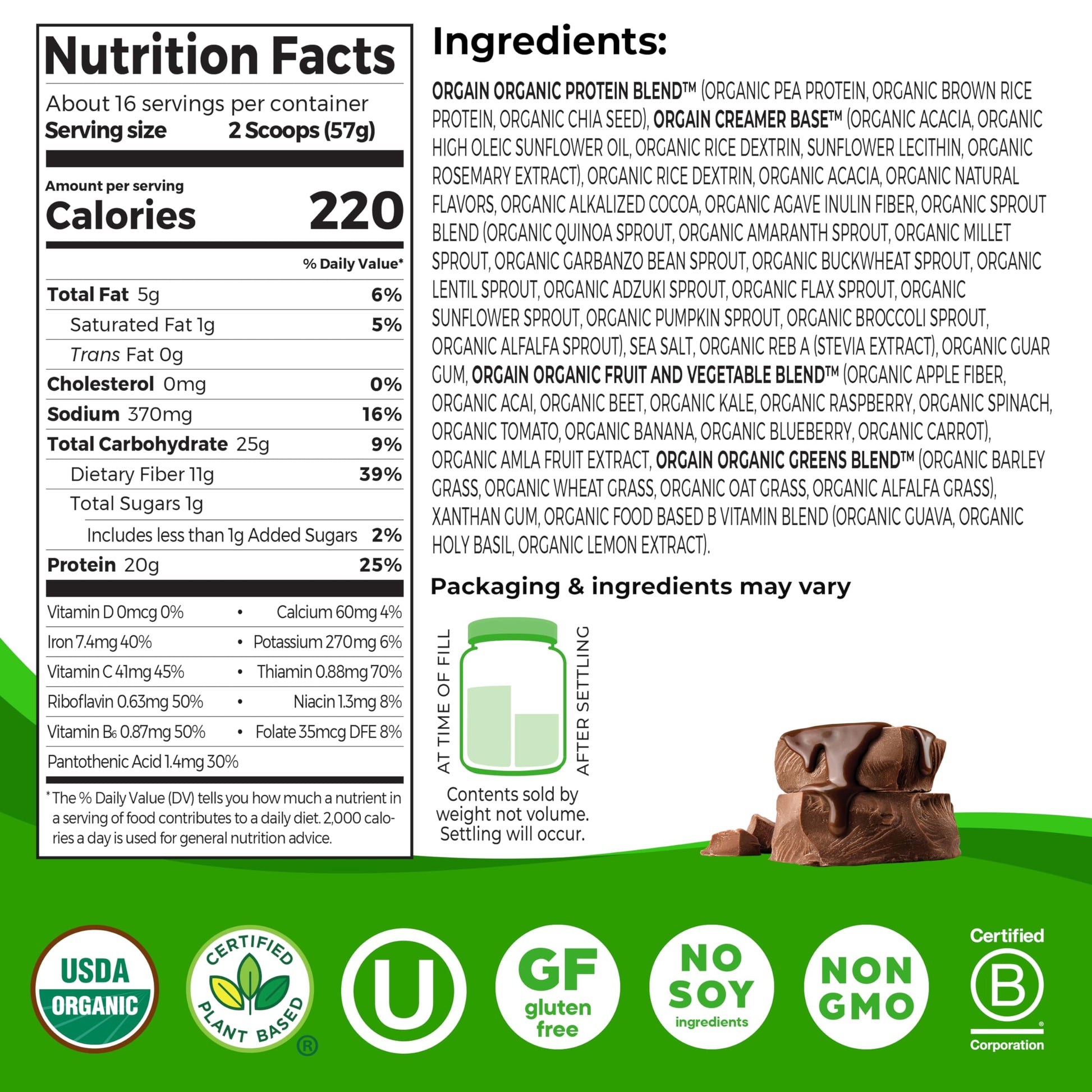 Orgain Organic Vegan Meal Replacement Protein Powder, Creamy Chocolate Fudge - 20g Plant Based Protein, Gluten Free, Dairy Free, Lactose Free, Soy Free, No Sugar Added, Orgain buy supplements canada