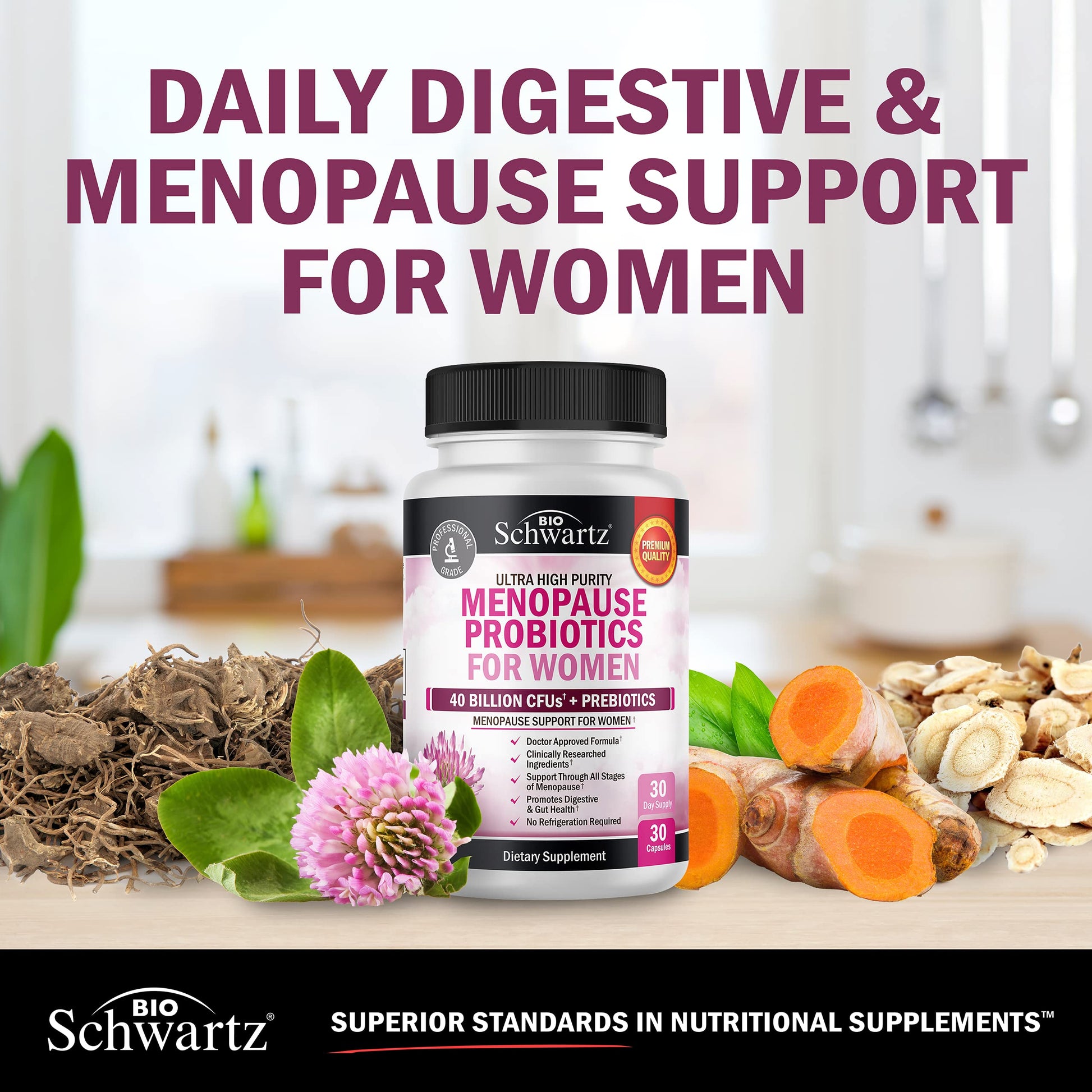 Menopause Supplements for Women - 40 Billion CFU Menopause Probiotics for Women - Support for Hot Flashes Night Sweats Mood Swings and Balance - Non-GMO, 30 Easy-Swallow Capsules, 30 Servings BioSchwartz buy supplements canada