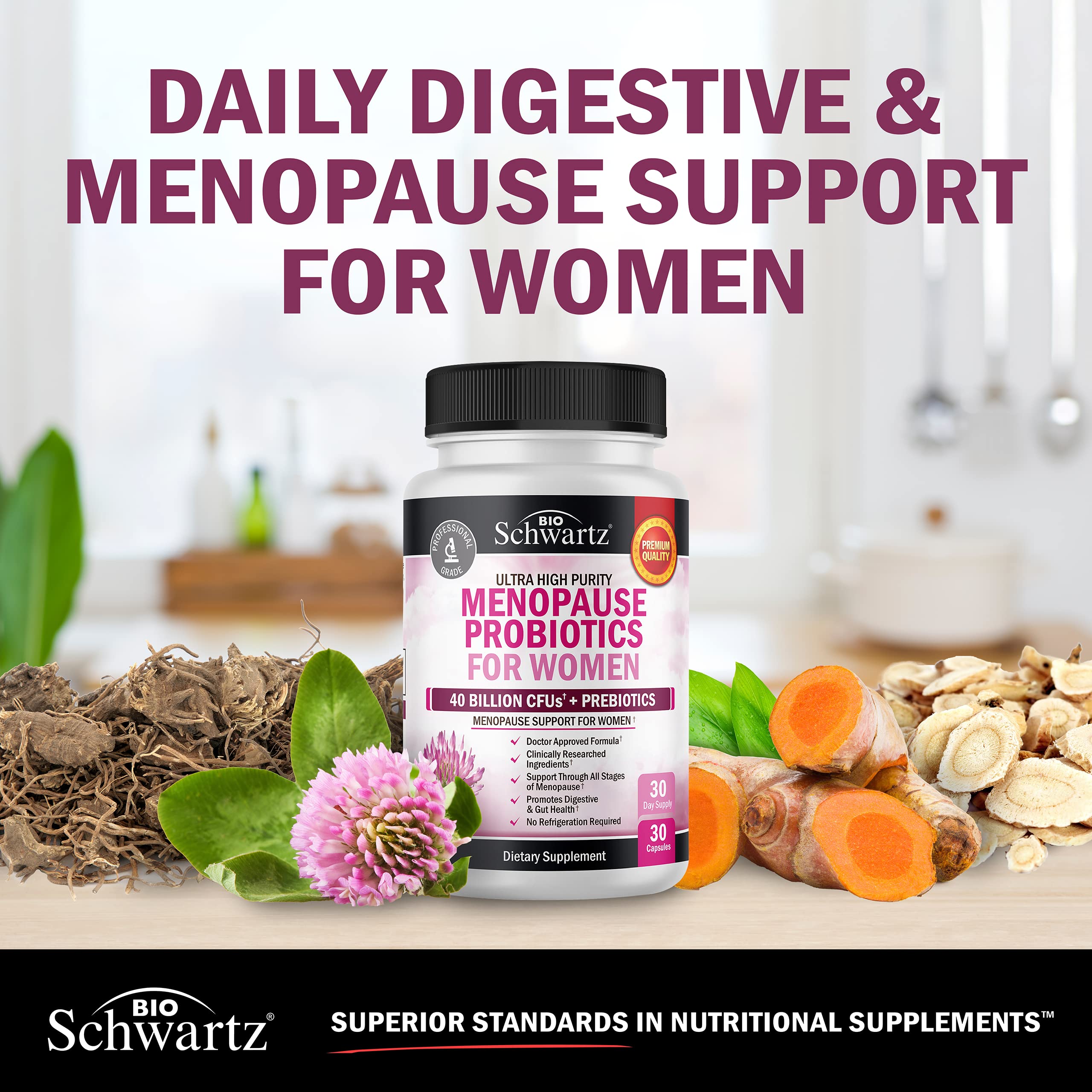 Menopause Supplements for Women - 40 Billion CFU Menopause Probiotics for Women - Support for Hot Flashes Night Sweats Mood Swings and Balance - Non-GMO, 30 Easy-Swallow Capsules, 30 Servings BioSchwartz buy supplements canada