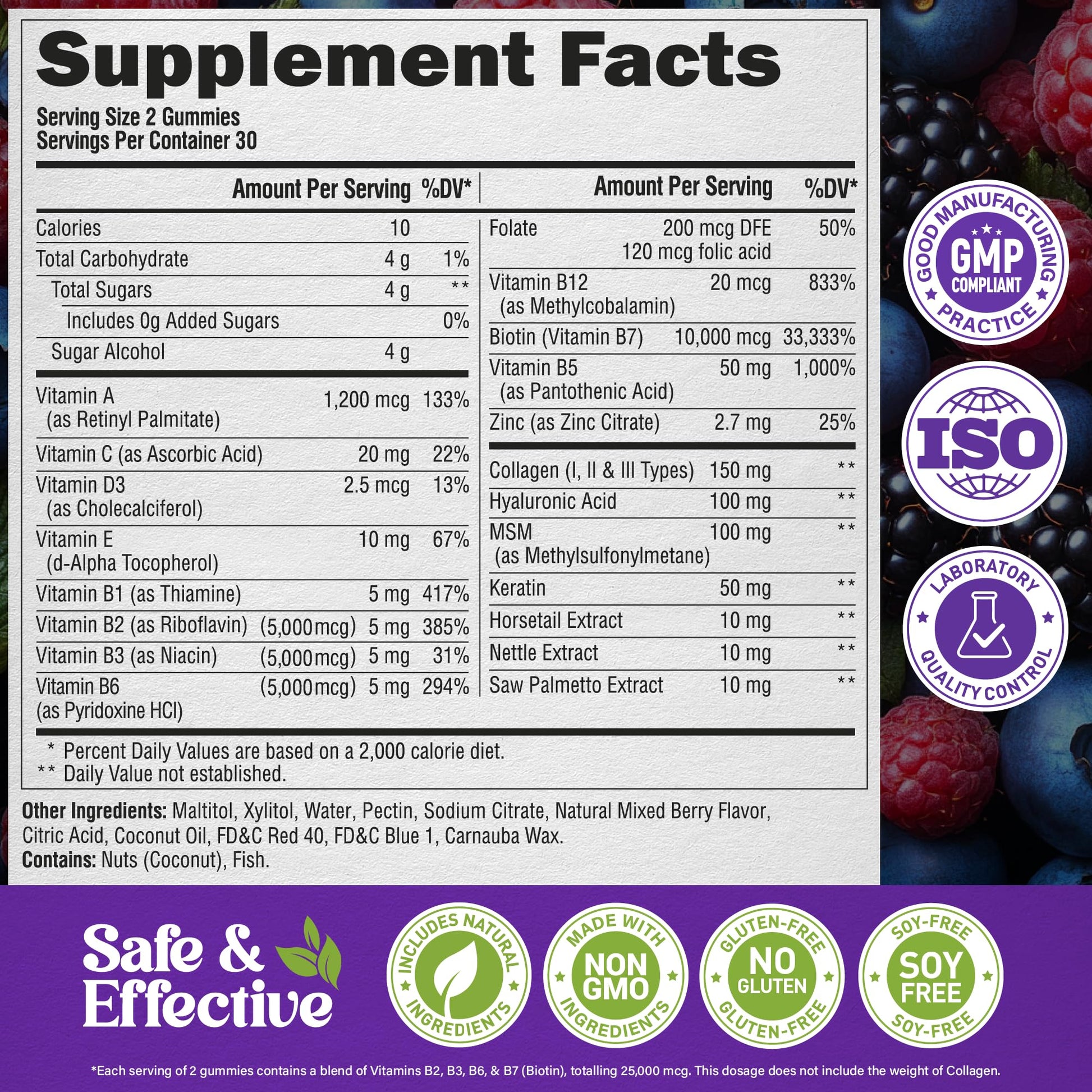 Biotin Gummies with Collagen - Hair Growth Support Skin, & Nail Strength - for Women & Men - Biotin 10000mcg | Keratin | Hyaluronic Acid | B-Complex | Saw Palmetto NUTRAHARMONY buy supplements canada
