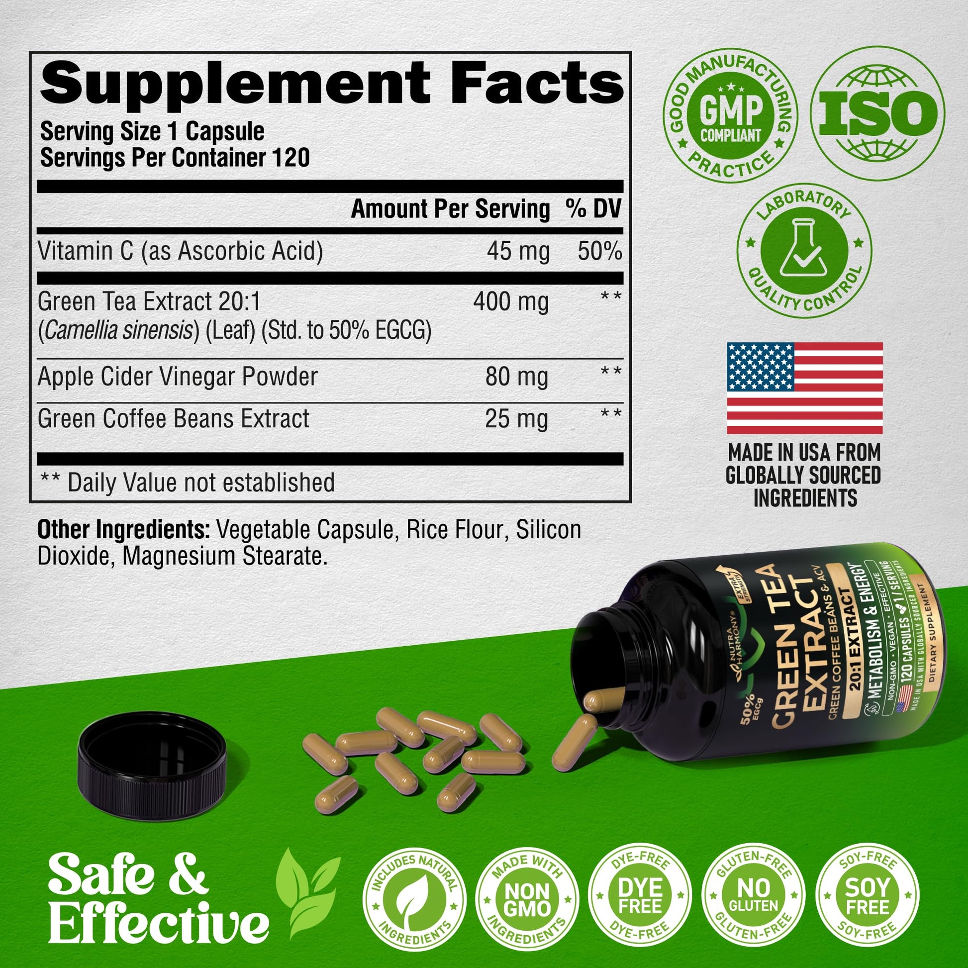 Green Tea Extract - 50% EGCG, Extra Strength 20:1 Extract - Natural Green Tea Supplement + Green Coffee Beans & Apple Cider Vinegar - Energy & Metabolism Support NUTRAHARMONY buy supplements canada