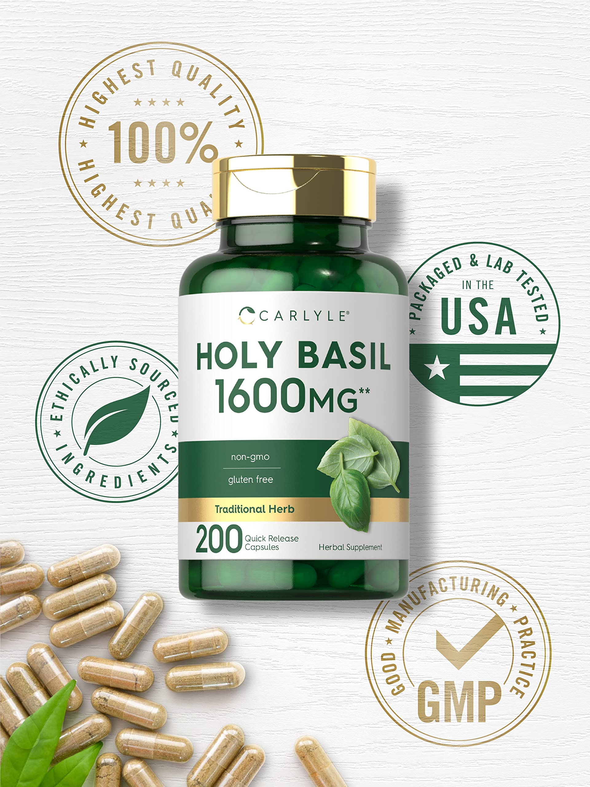 Carlyle Holy Basil Capsules 1600 mg | 200 Count | Tulsi Holy Basil Leaf Extract | Herbal Carlyle buy supplements canada