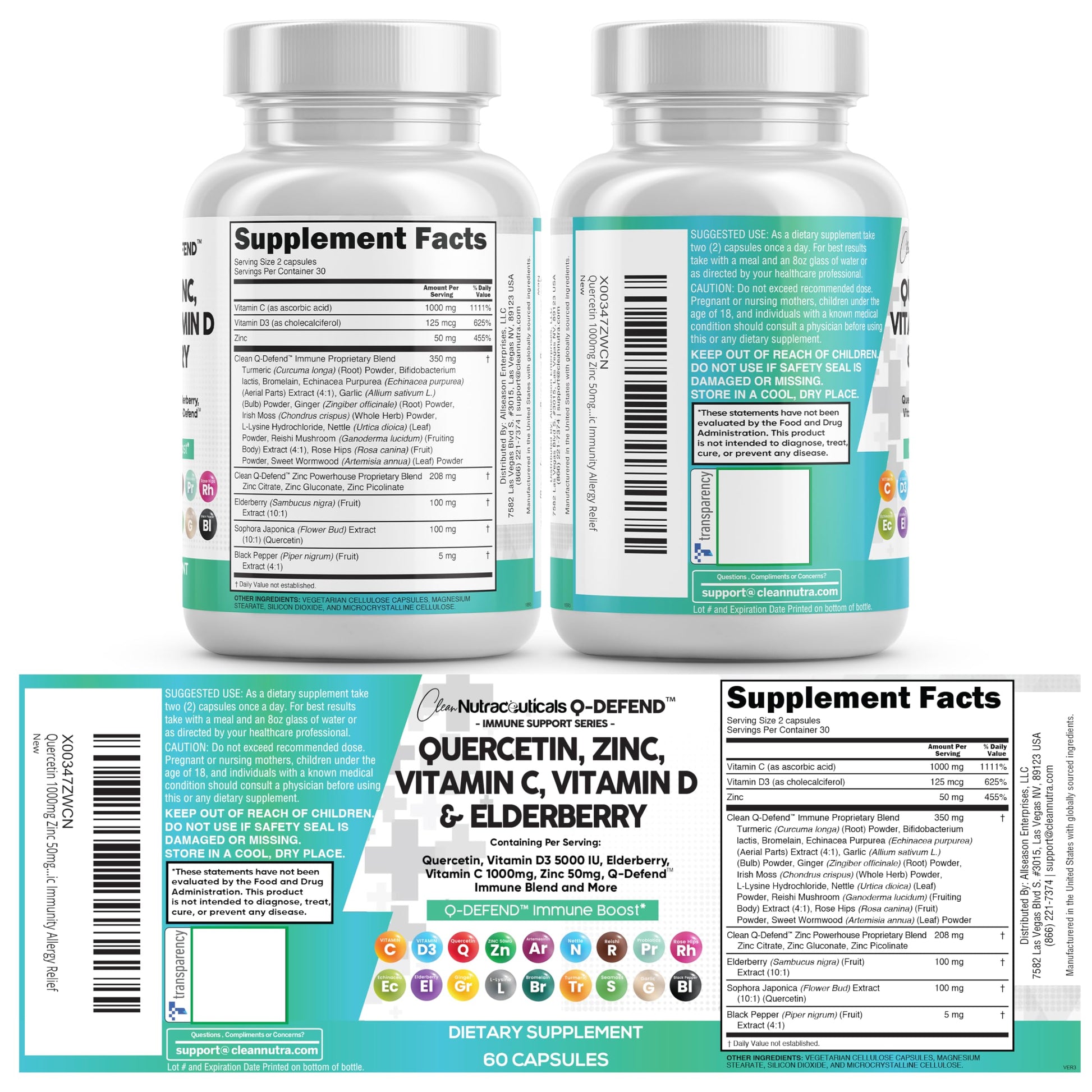 Q Defend Quercetin Supplement with Zinc Vitamin C Vitamin D Elderberry Turmeric Black Pepper Garlic Ginger Sea Moss Lysine Stinging Nettle Reishi Mushroom Immune Clean Nutraceuticals buy supplements canada