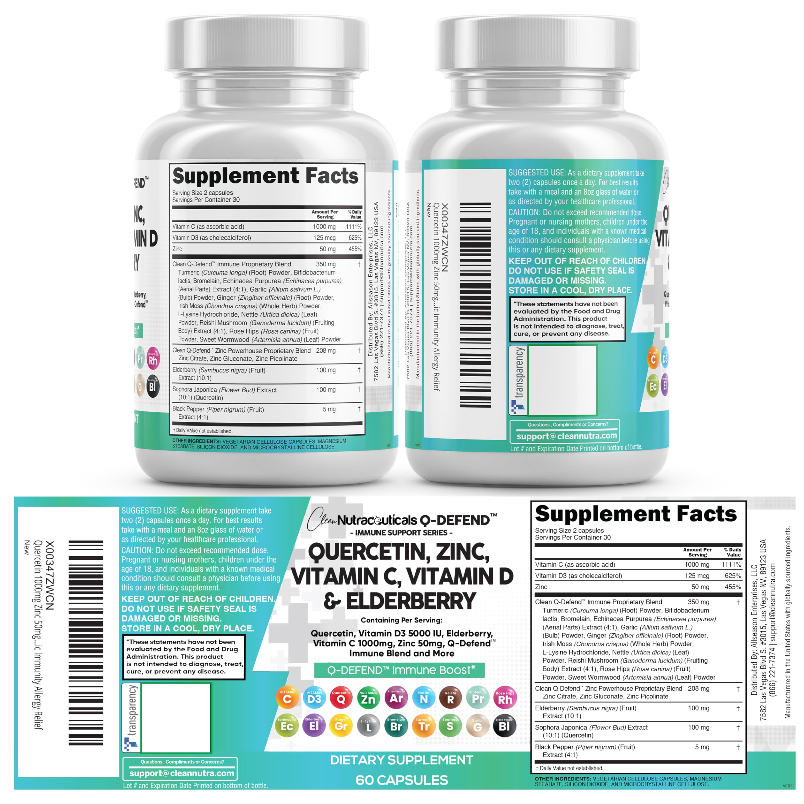 Q Defend Quercetin Supplement with Zinc Vitamin C Vitamin D Elderberry Turmeric Black Pepper Garlic Ginger Sea Moss Lysine Stinging Nettle Reishi Mushroom Immune Clean Nutraceuticals buy supplements canada