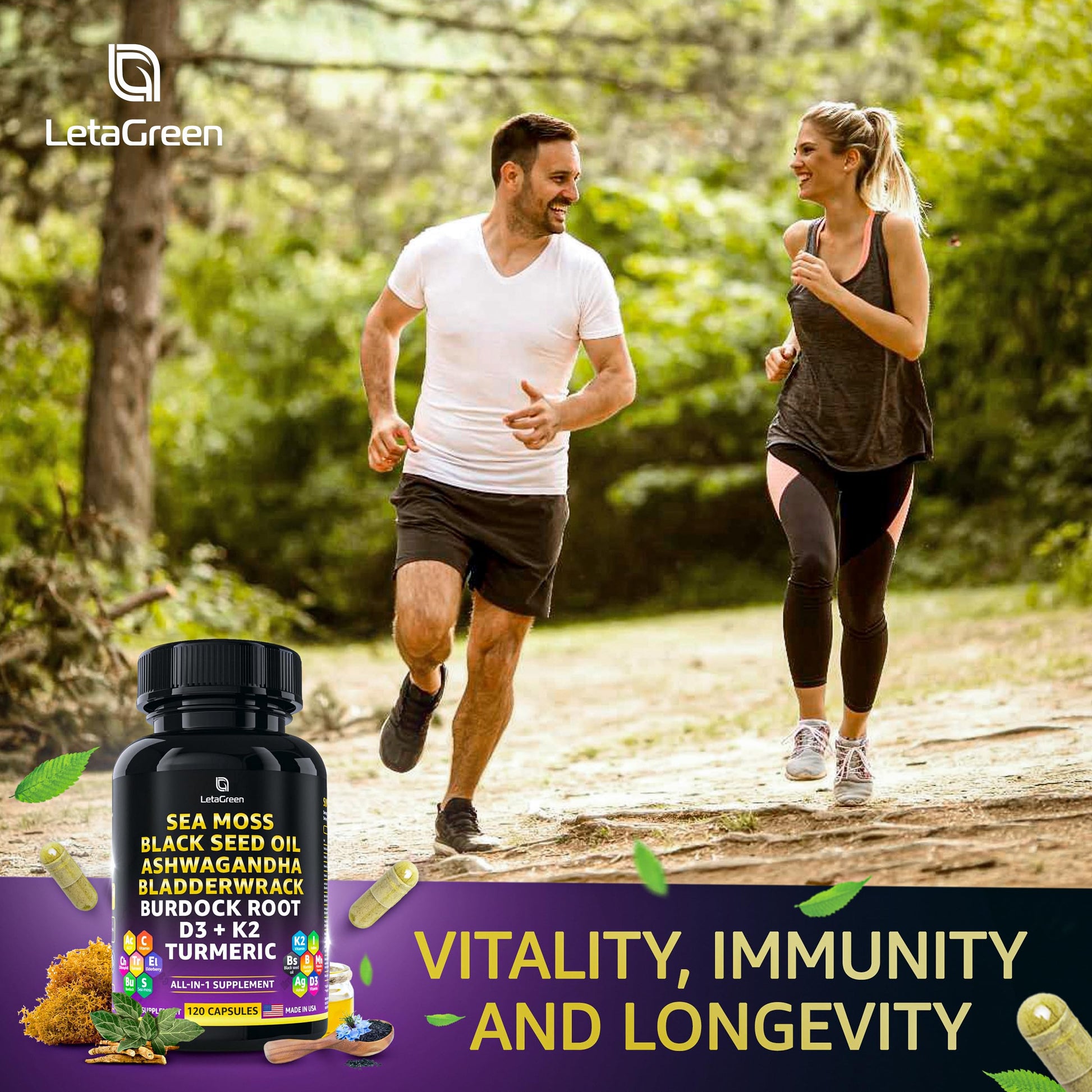 LetaGreen Ocean Wild Sea Moss Capsules - 120 Black Seed Oil Sea Moss Pills LetaGreen buy supplements canada