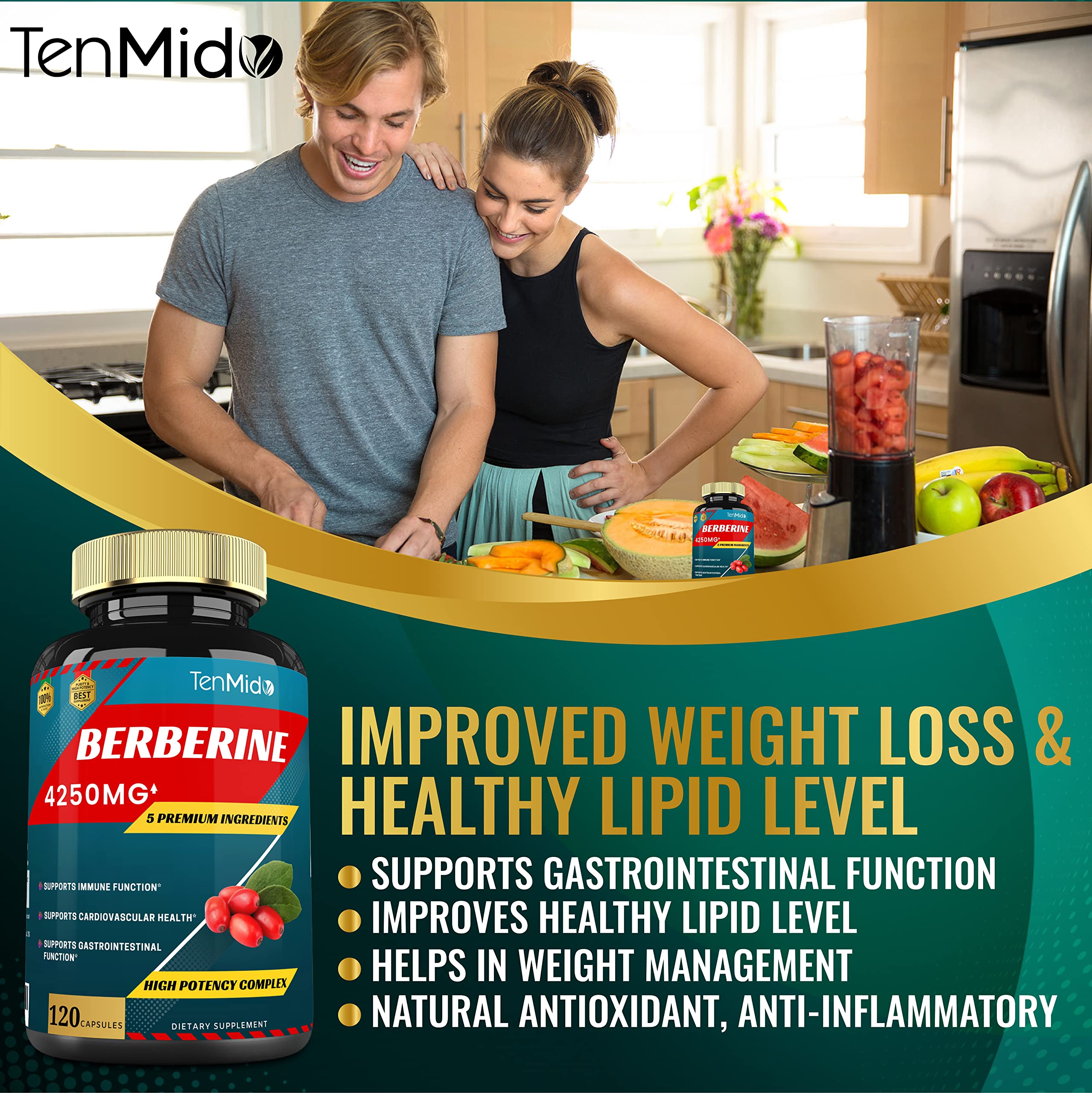 Berberine Extract Capsules 4250mg, 4 Months Supply & Ceylon, Milk Thistle, Turmeric Tenmido buy supplements canada