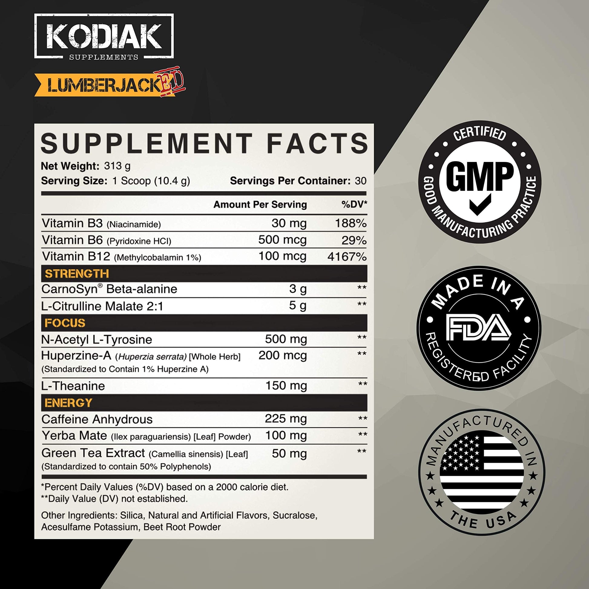 Kodiak Supplements LUMBERJACKED Pre-Workout Supplement with CarnoSyn 30 Servings Kodiak Supplements buy supplements canada