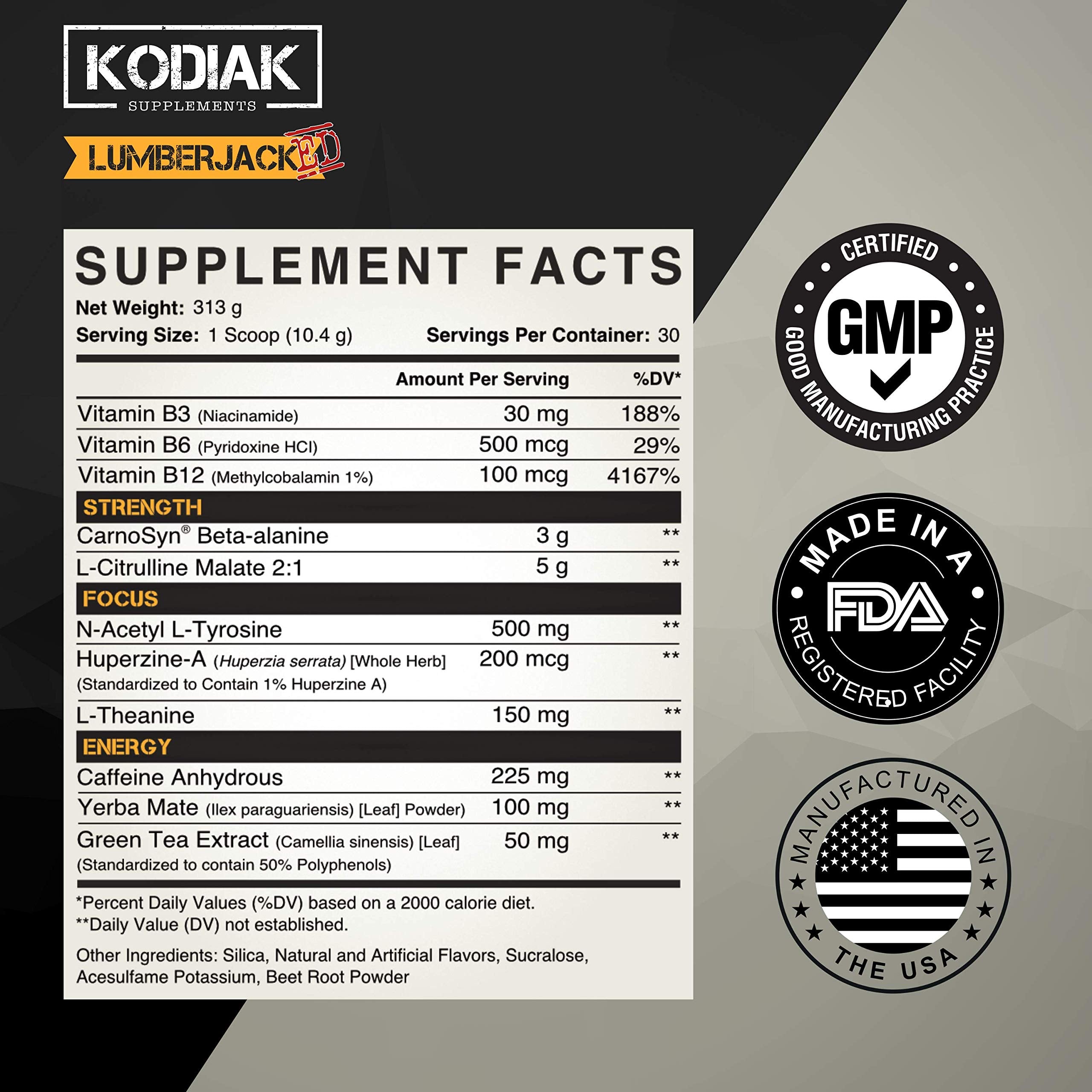 Kodiak Supplements LUMBERJACKED Pre-Workout Supplement with CarnoSyn 30 Servings Kodiak Supplements buy supplements canada