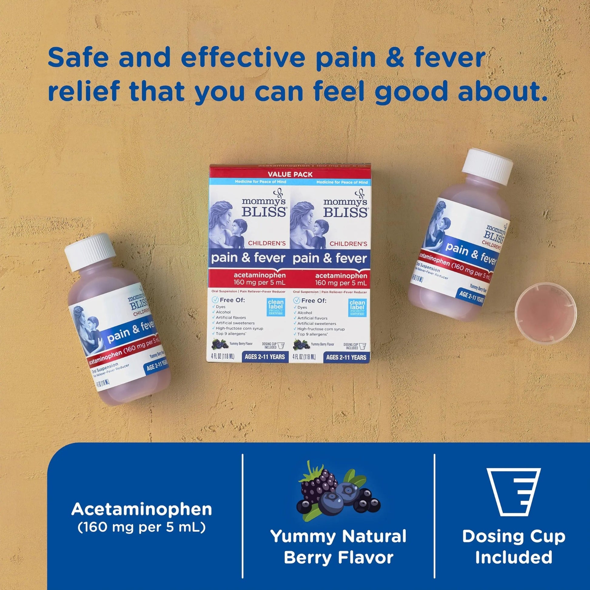 Mommy's Bliss Children's Pain and Fever Reducer, Kids Acetaminophen, Dye Free, Delicious Mixed Berry Flavor, Ages 2+, 4 Fluid Ounces (Pack of 2) Mommy's Bliss buy supplements canada