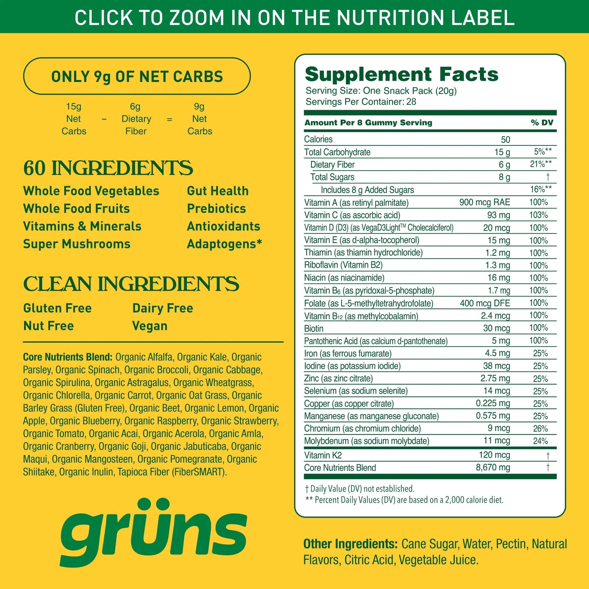 Gruns Adults Super Greens Multivitamin Gummies, Superfood Vitamin Gummy Bears with Spirulina, Chlorella, Prebiotic Fiber for Digestive Health Grüns buy supplements canada