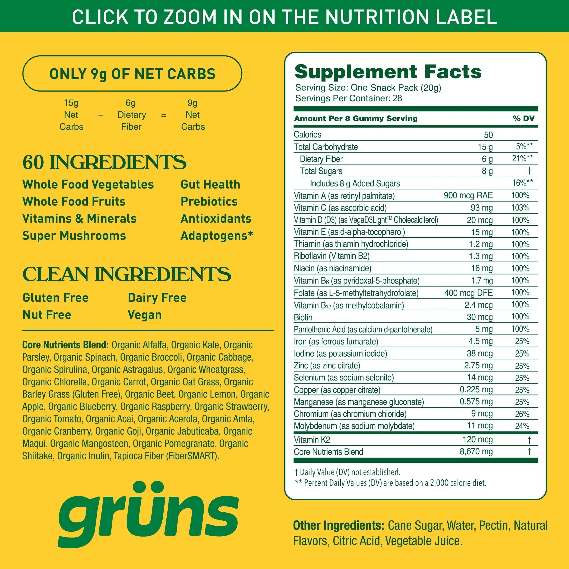 Gruns Adults Super Greens Multivitamin Gummies, Superfood Vitamin Gummy Bears with Spirulina, Chlorella, Prebiotic Fiber for Digestive Health Grüns buy supplements canada