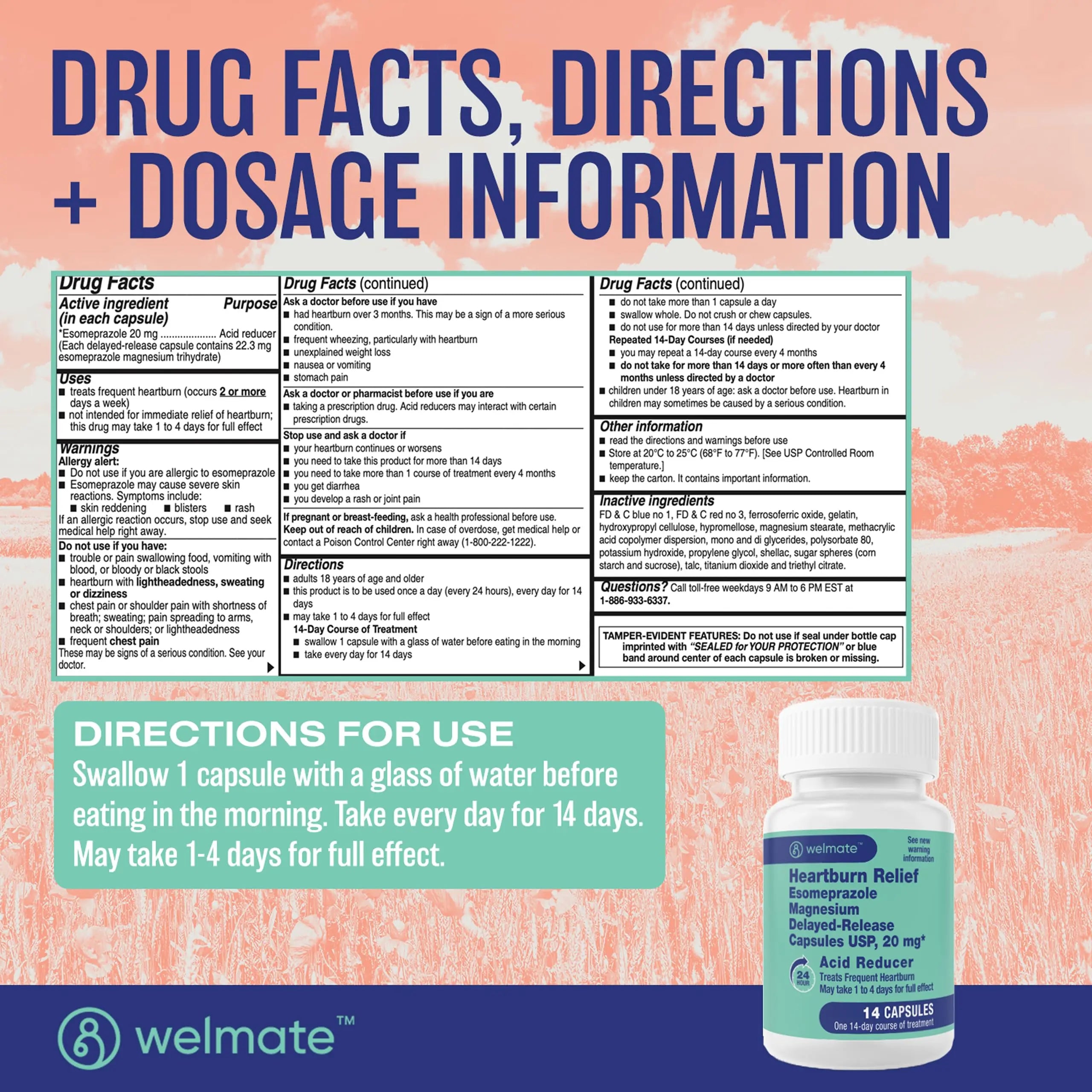 WELMATE Esomeprazole Magnesium 20mg Delayed Release Capsules, 84 Count (2-Pack) – Acid Reducer for Frequent Heartburn & Acid Reflux Relief, 24HR Protection, Digestion Support WELMATE buy supplements canada