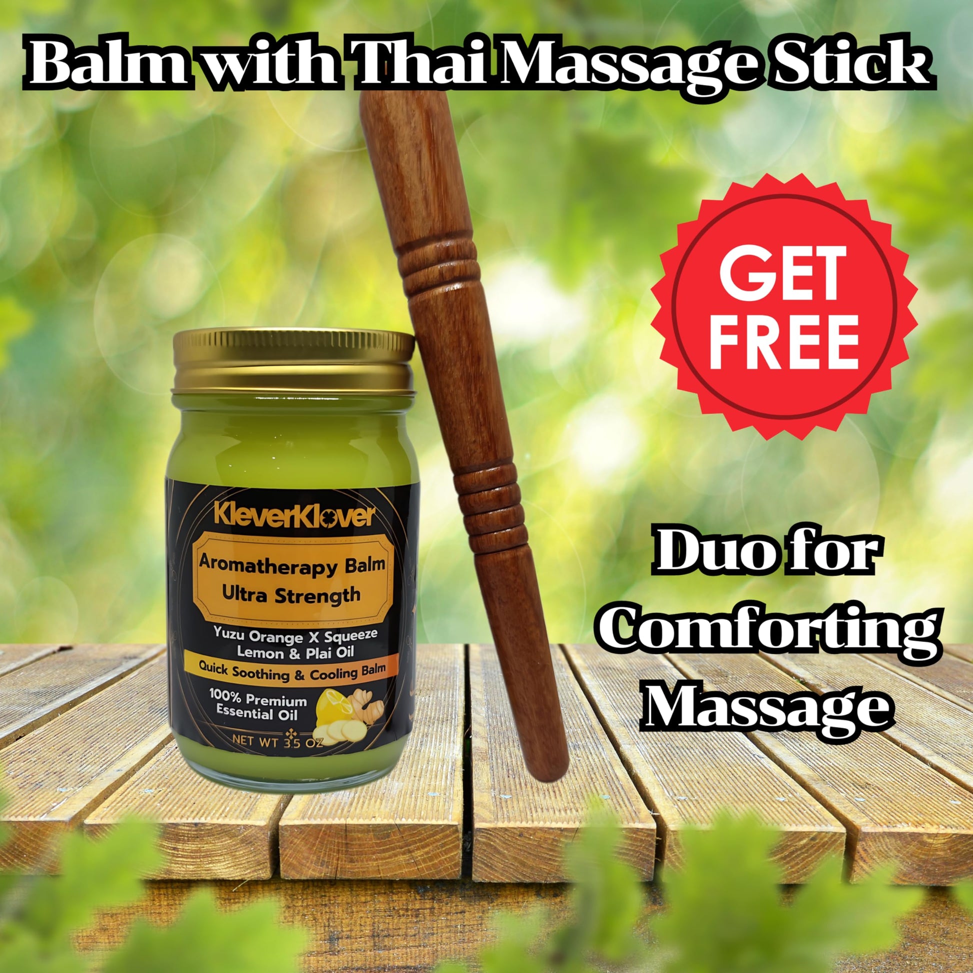 KleverKlover Back and Neck Aromatherapy Balm Ultra Strength for Healing Sore Muscle & Joint After Workout or Yoga - Plai Oil - Preservative Free- Citrus Scent + Free Massage Reflexology Wooden Stick KleverKlover buy supplements canada