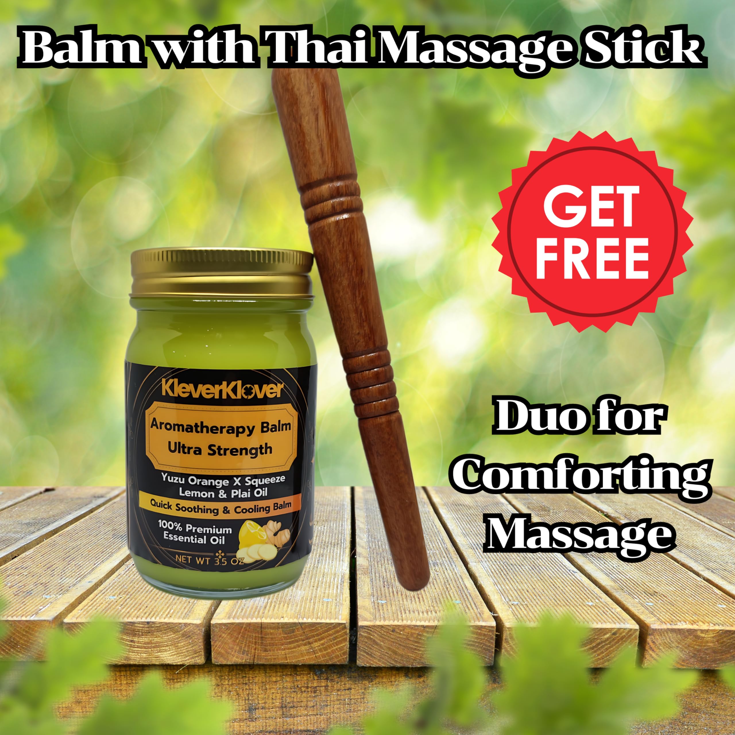 KleverKlover Back and Neck Aromatherapy Balm Ultra Strength for Healing Sore Muscle & Joint After Workout or Yoga - Plai Oil - Preservative Free- Citrus Scent + Free Massage Reflexology Wooden Stick KleverKlover buy supplements canada