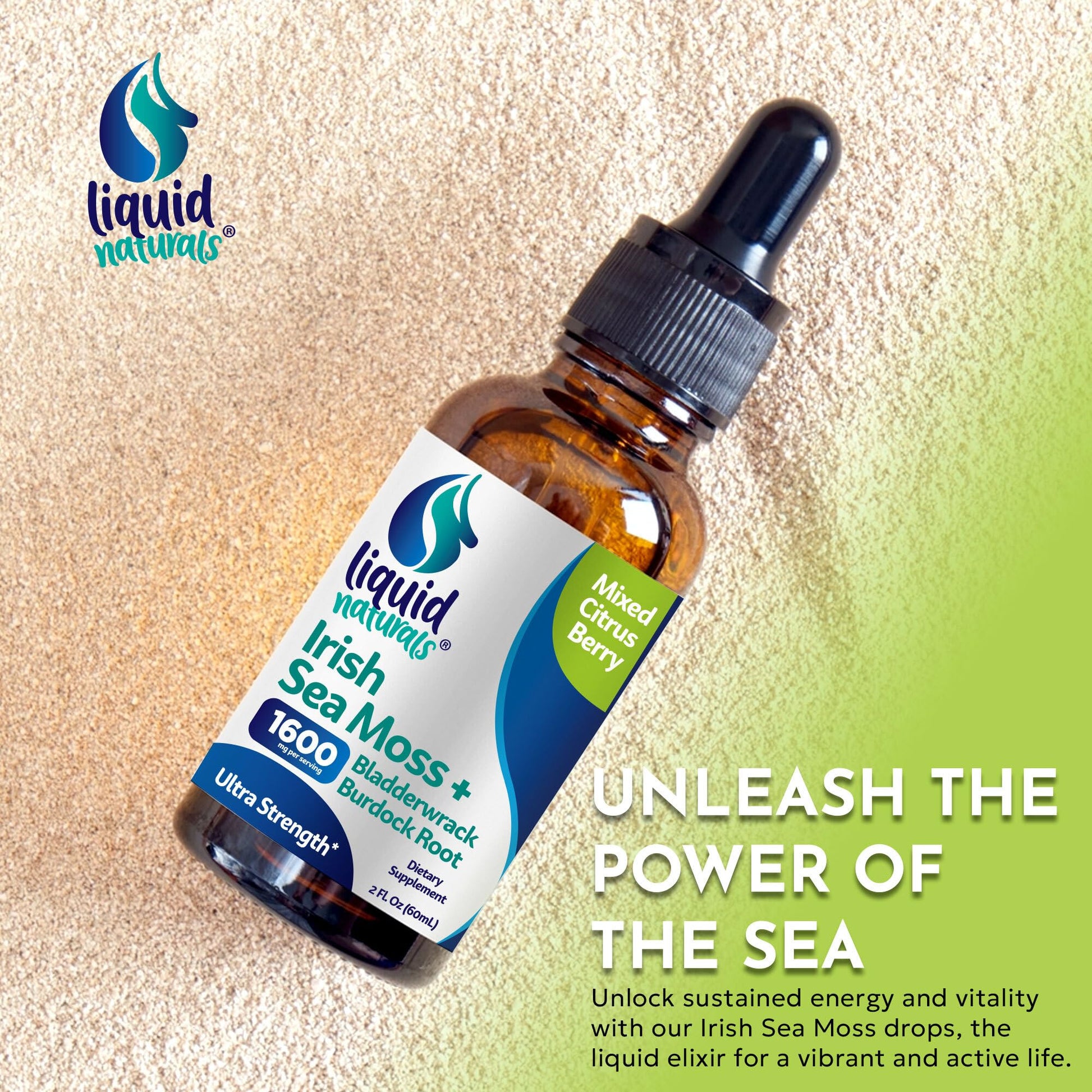 Liquid Naturals Irish Sea Moss Drops - Citrus Berry Flavor - 92+ Essential Minerals & Vitamins - Energy, Skin, Gut, Recovery - Bladderwrack and Burdock Root - 2 fl. oz Liquid Naturals buy supplements canada