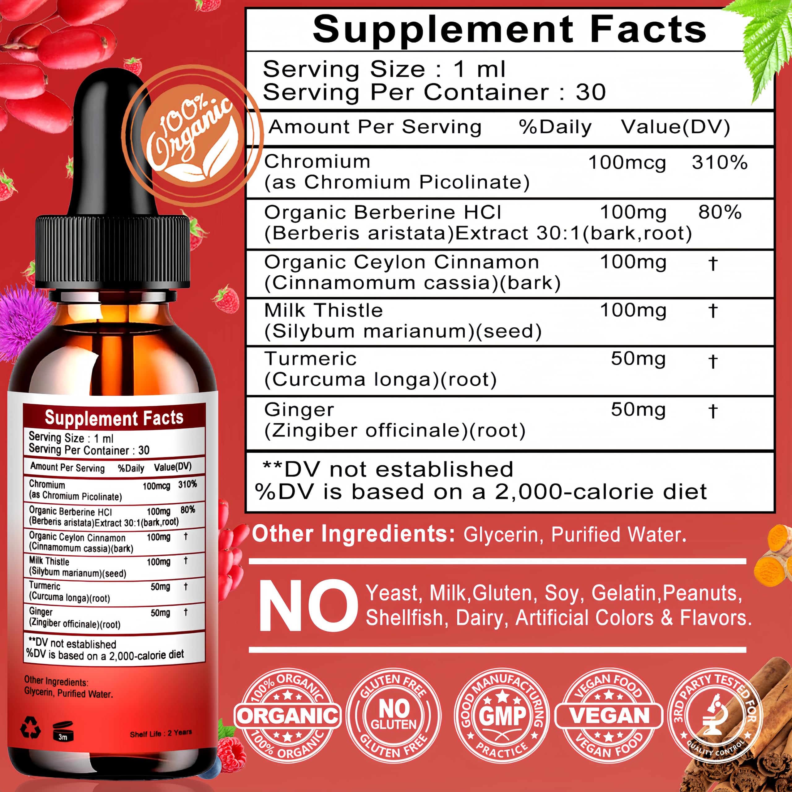 Berberine Drops, High Absorption 6-in-1 Liquid Berberine Supplement with Ceylon Cinnamon Milk Thistle Turmeric, Premium Berberine HCl for Immune Function Metabolic & Digestive Support, 30 Servings Vita letuo buy supplements canada