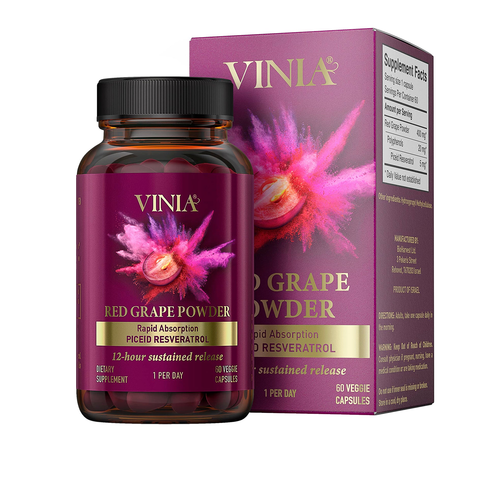 VINIA 12-Hour Sustained Release Piceid Resveratrol Supplement. Nitric Oxide Supplement VINIA buy supplements canada
