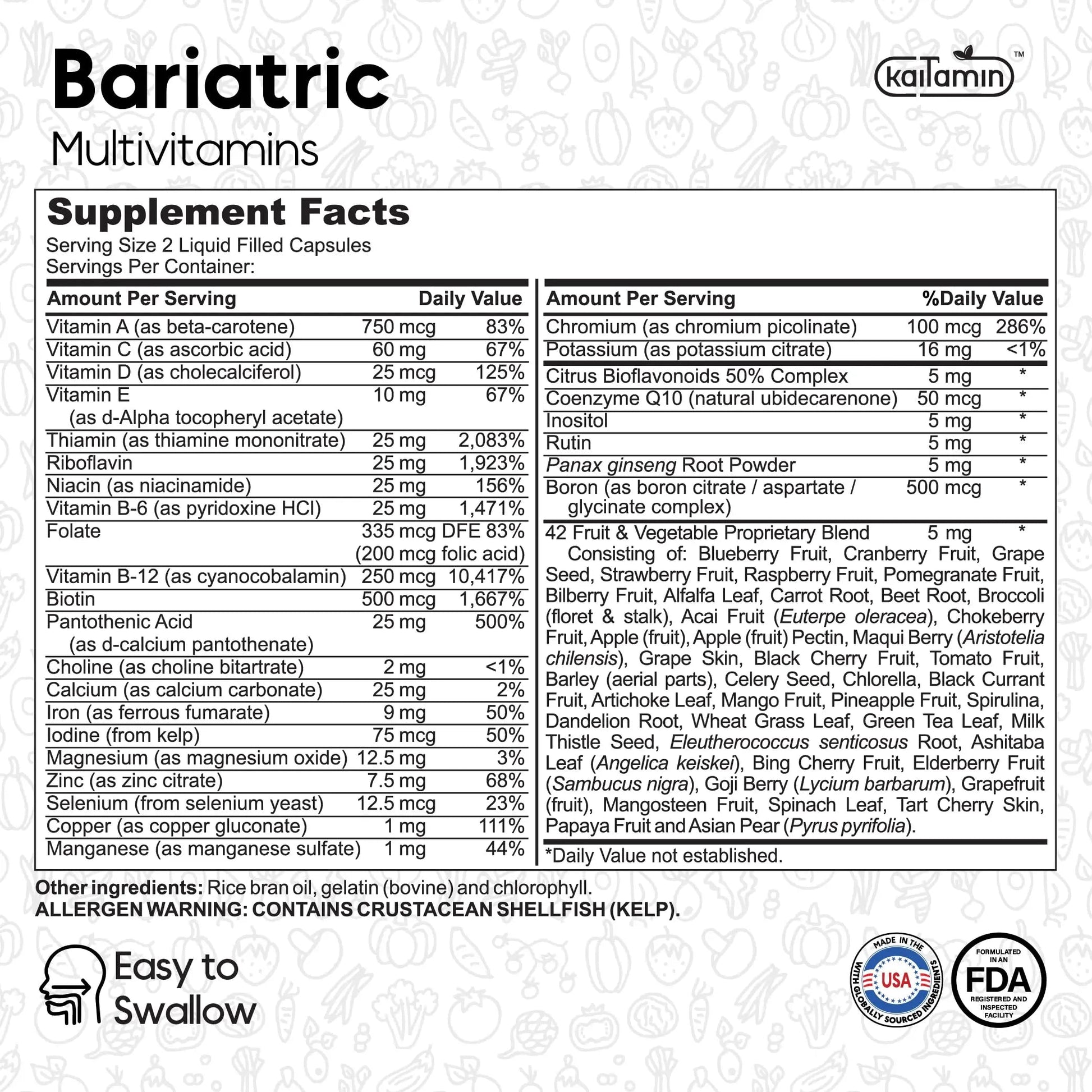 Bariatric Multivitamin with Iron - Easy-to-Swallow Capsule for Post Bariatric Surgery - Post Sleeve and Post Bypass Kaitamin buy supplements canada