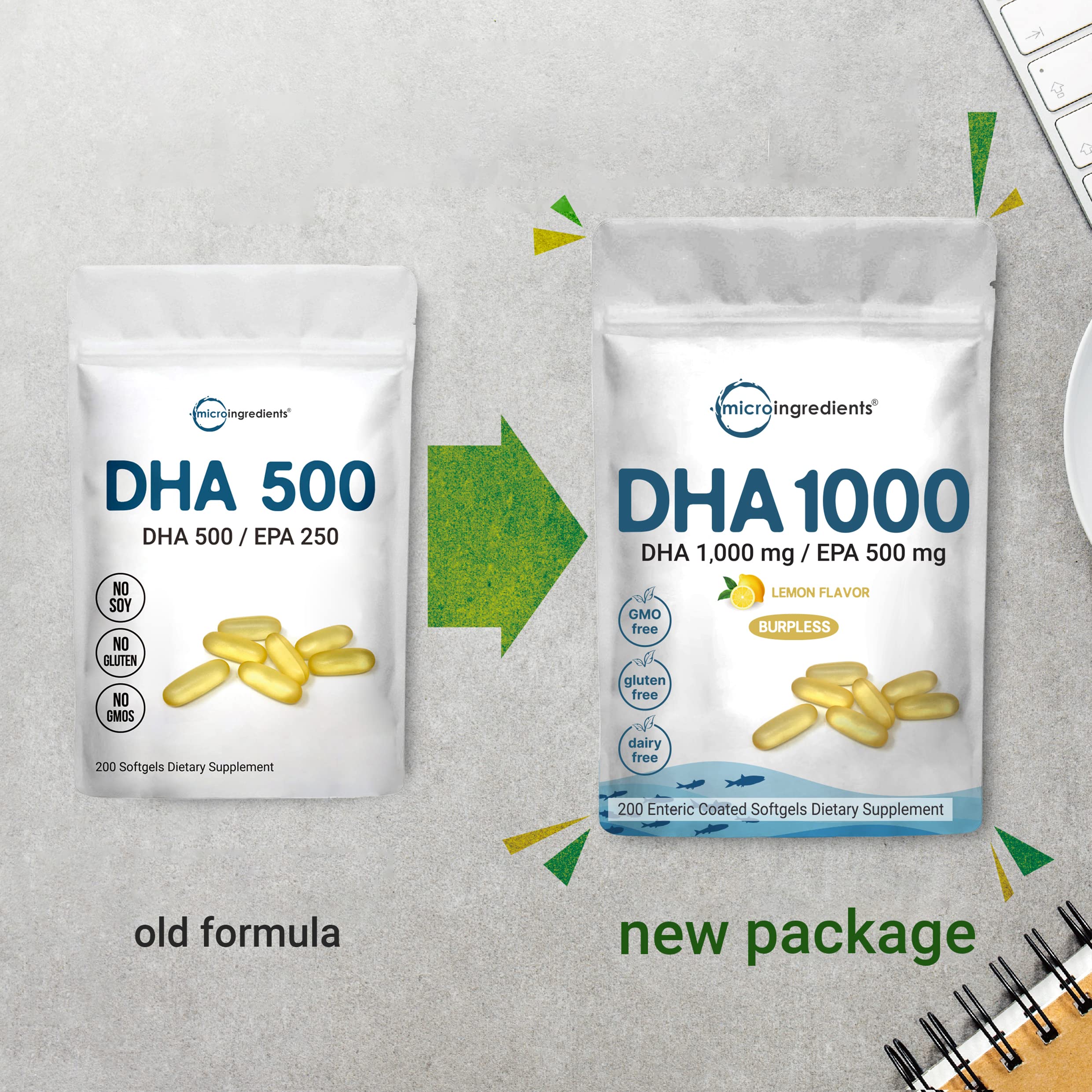 Omega 3 Fish Oil DHA Supplements 1000mg with EPA 500mg, 200 Softgels Micro Ingredients buy supplements canada
