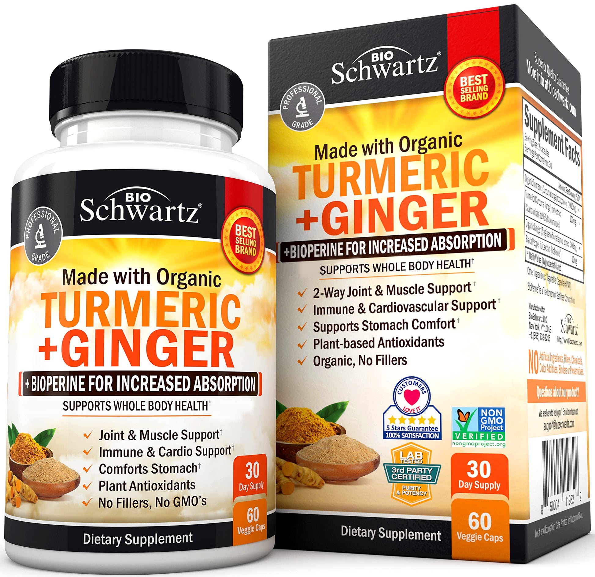 Organic Turmeric Curcumin and Ginger - 95% Standardized Curcuminoids with BioPerine BioSchwartz buy supplements canada