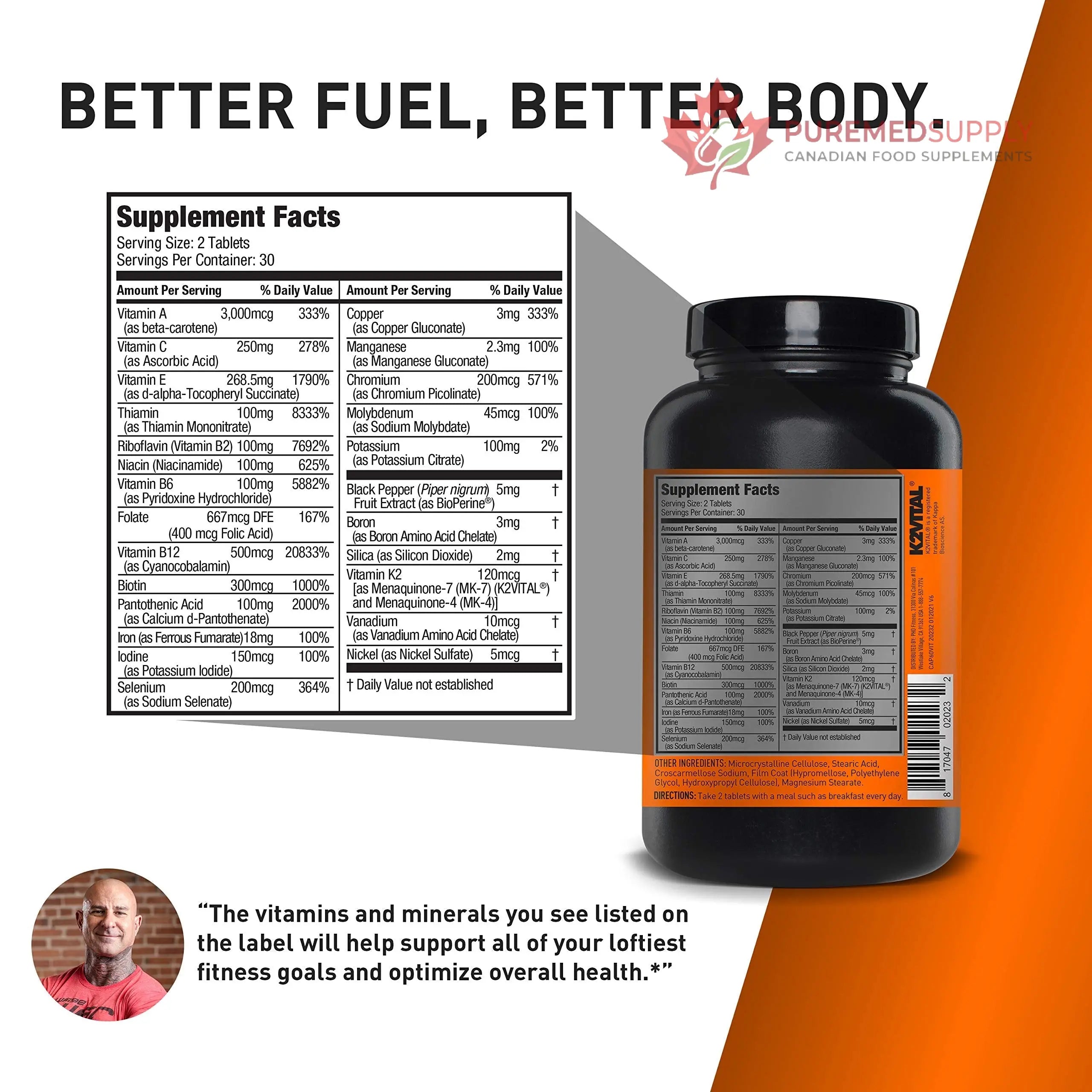 JYM Supplement Science PRO JYM 45 Servings - Tahitian Vanilla Bean & tamin & Mineral Support, Vitamin A, C, B6, B12, E, K, Boron, Biotin, Potassium 60 Tablets JYM Supplement Science buy supplements canada
