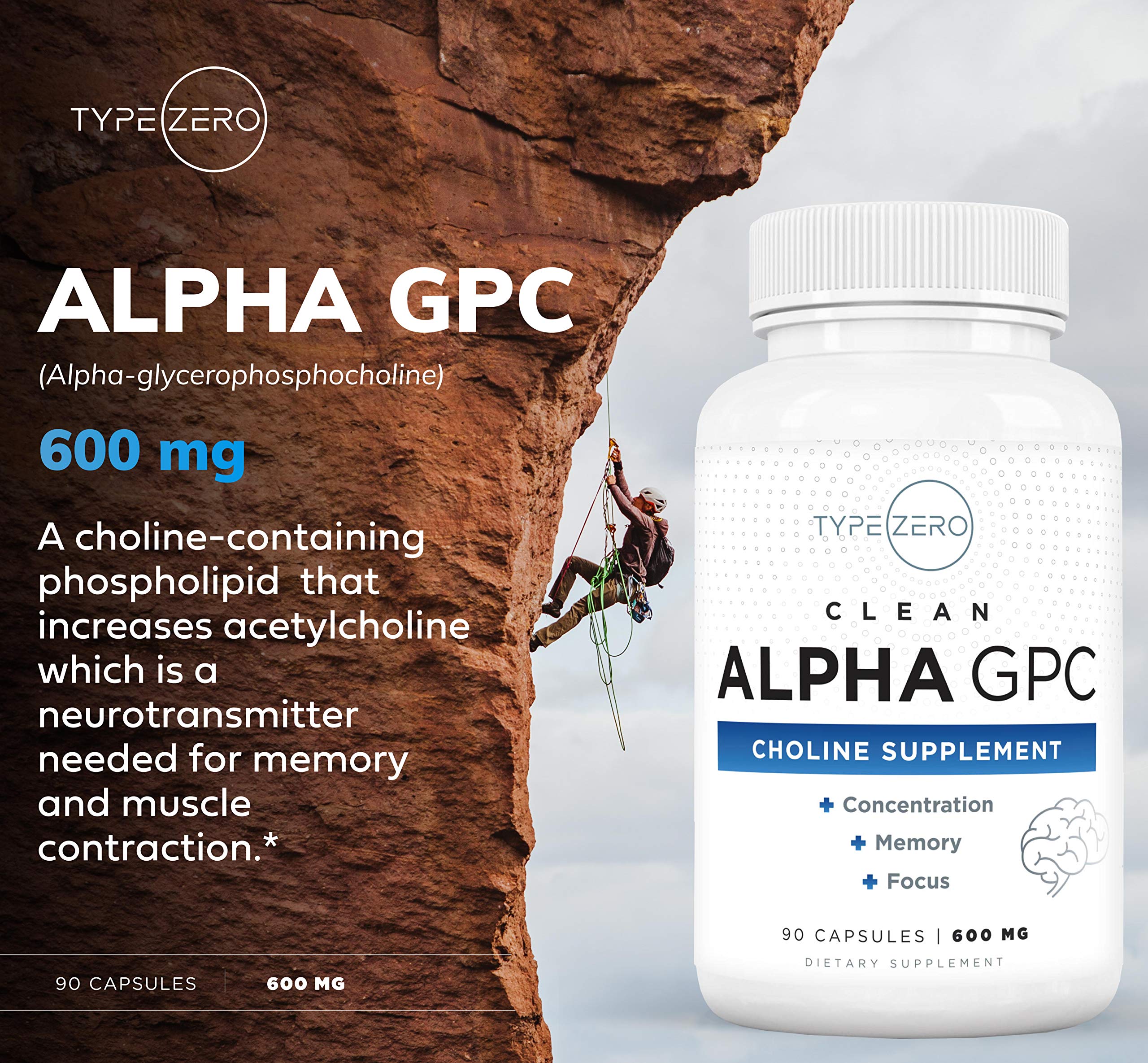 Type Zero Ultra Clean Alpha GPC Choline Supplement (600mg | 90 Capsules) Soy Free, Non-GMO Nootropics Alpha GPC 600mg / 300mg; Alpha-GPC Brain Memory and Focus Supplements Type Zero buy supplements canada